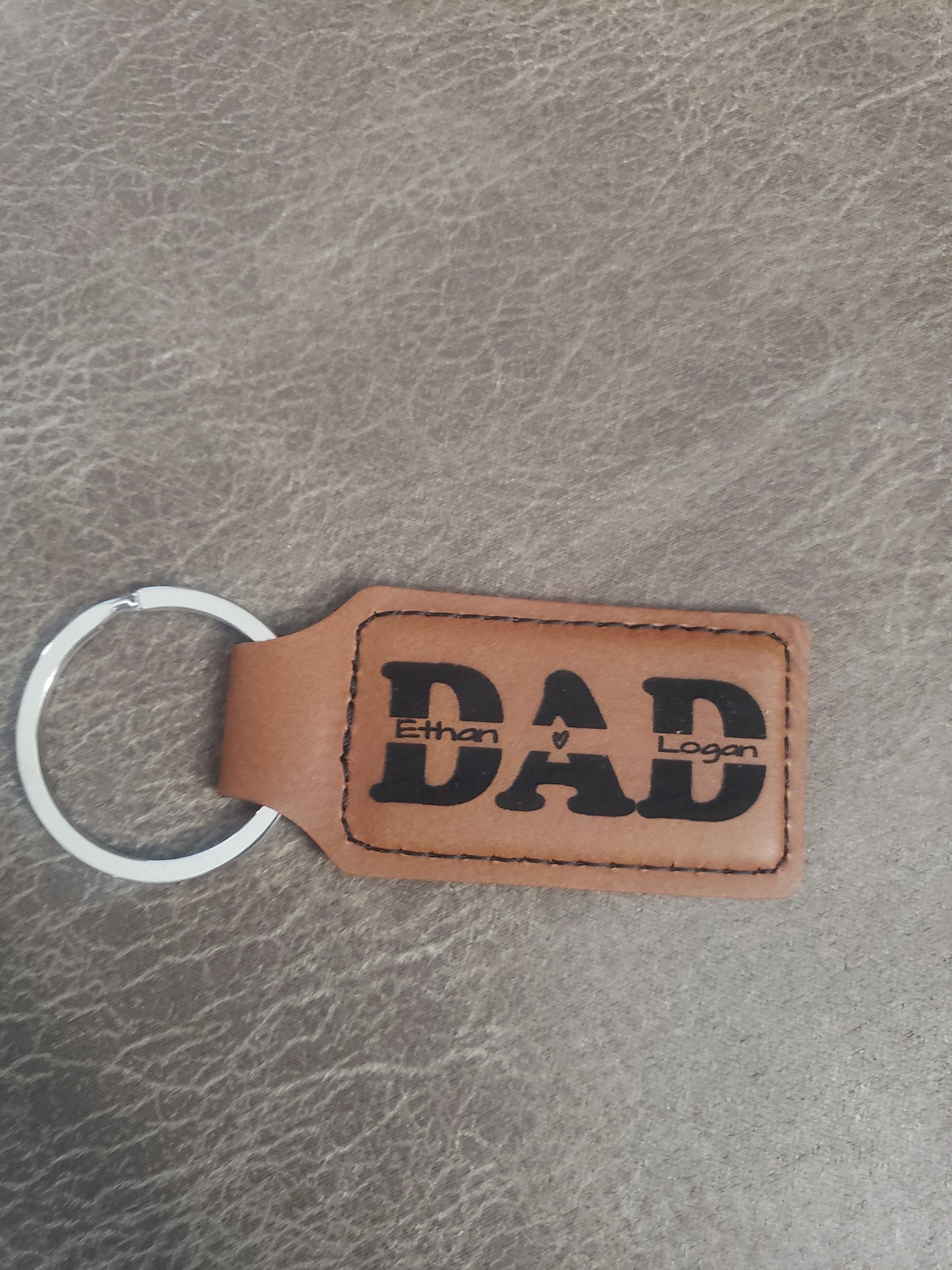 Dad with kids names Leatherette Keychain Personalized