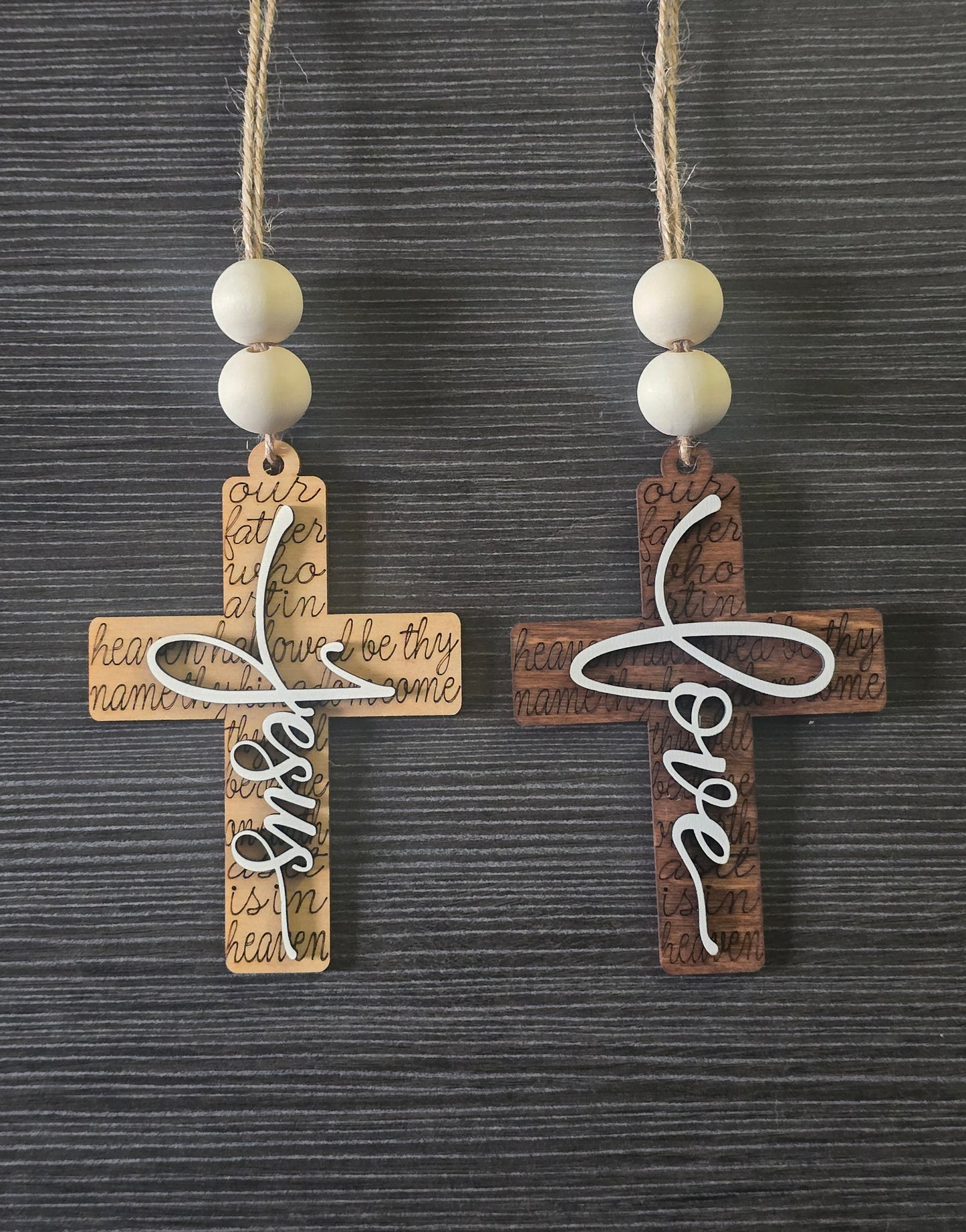 Lord's Prayer Cross with saying car charm or ornament small and large size