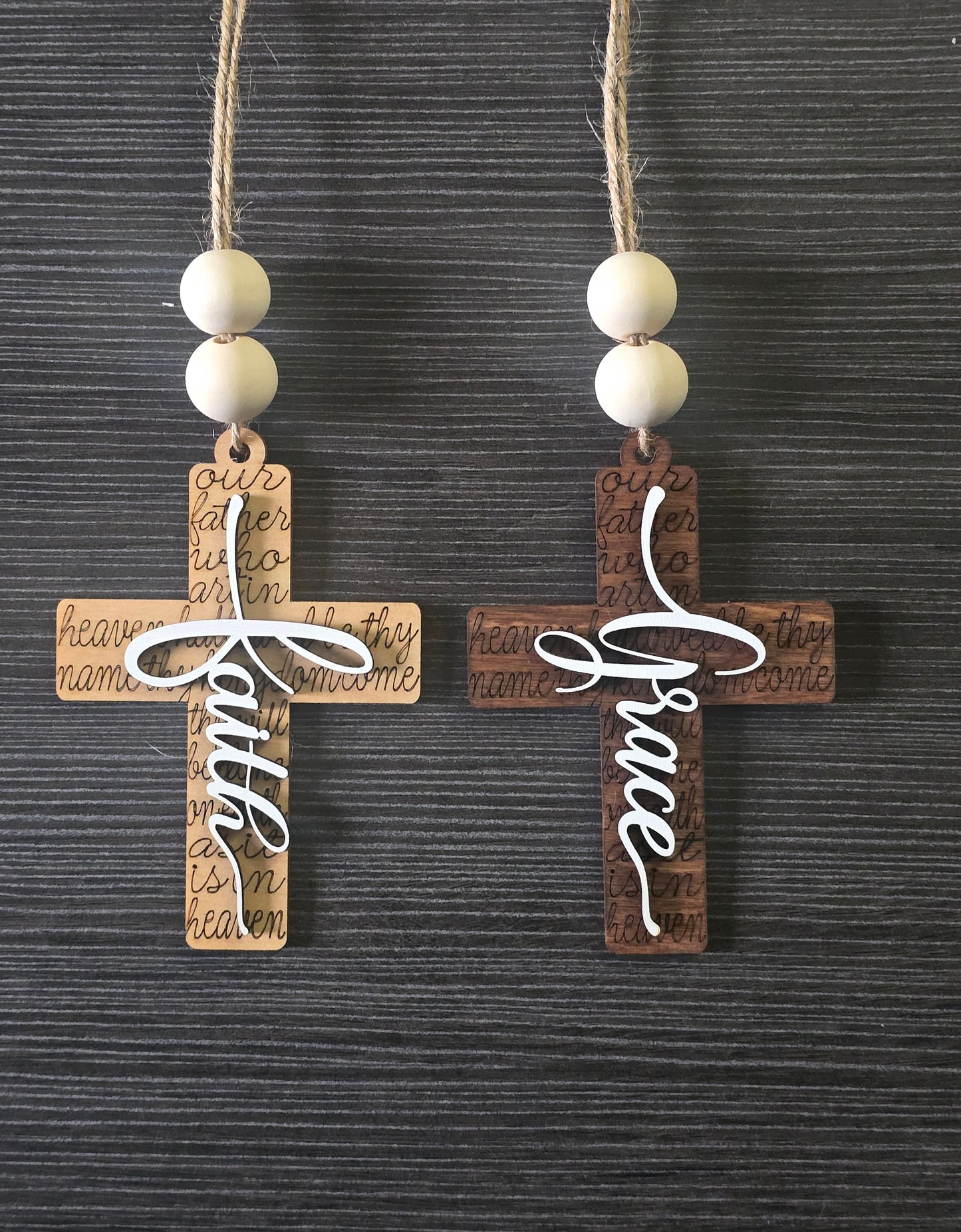 Lord's Prayer Cross with saying car charm or ornament small and large size