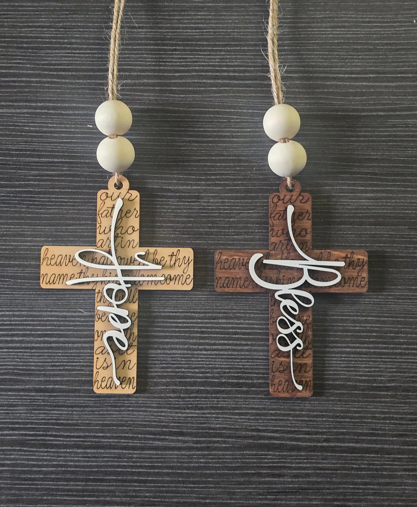 Lord's Prayer Cross with saying car charm or ornament small and large size