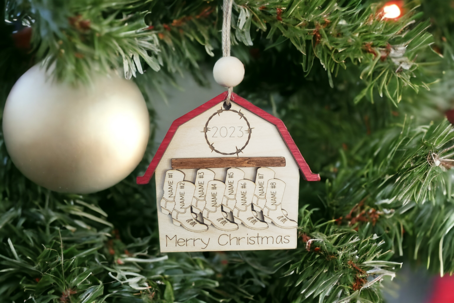 Barn with Boots Merry Christmas 2024 Ornament Personalized