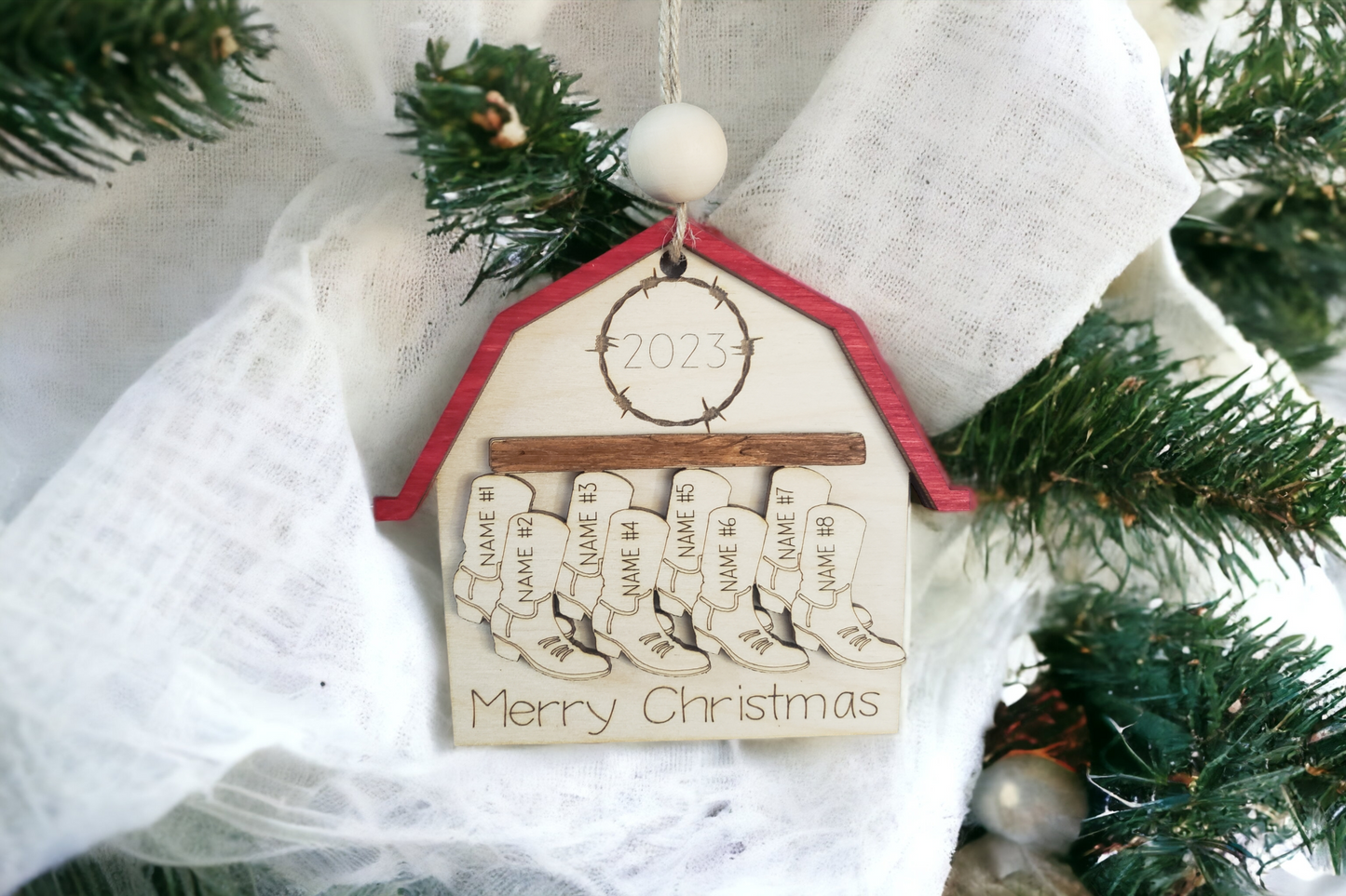 Barn with Boots Merry Christmas 2024 Ornament Personalized