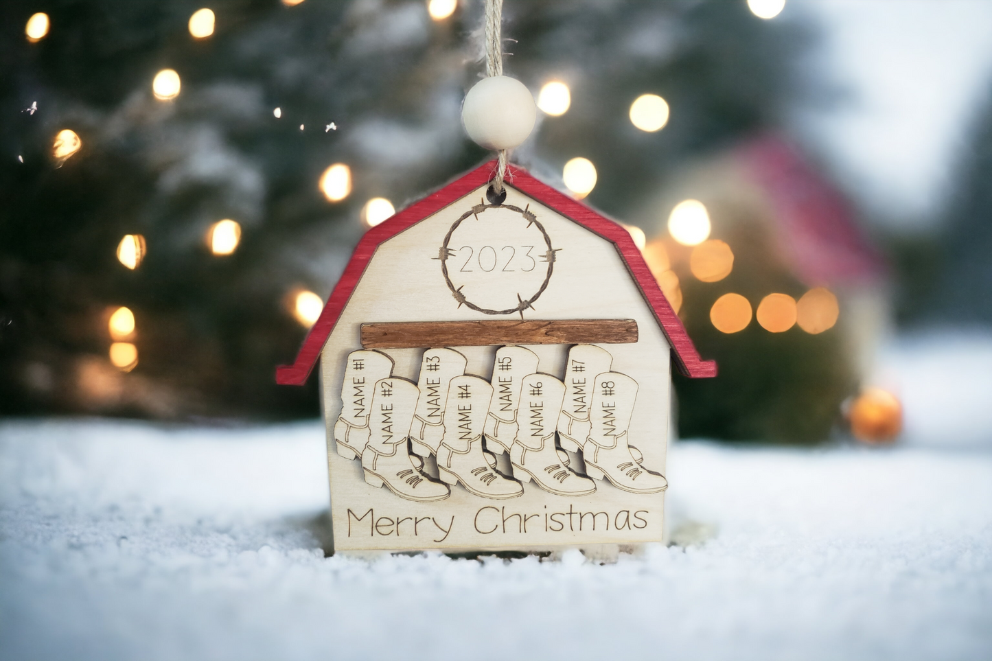 Barn with Boots Merry Christmas 2024 Ornament Personalized