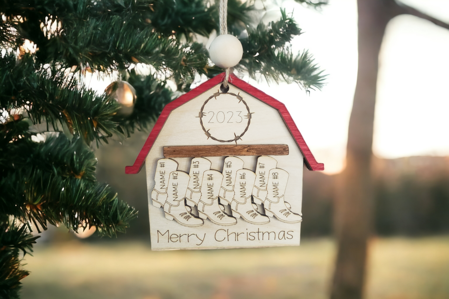 Barn with Boots Merry Christmas 2024 Ornament Personalized