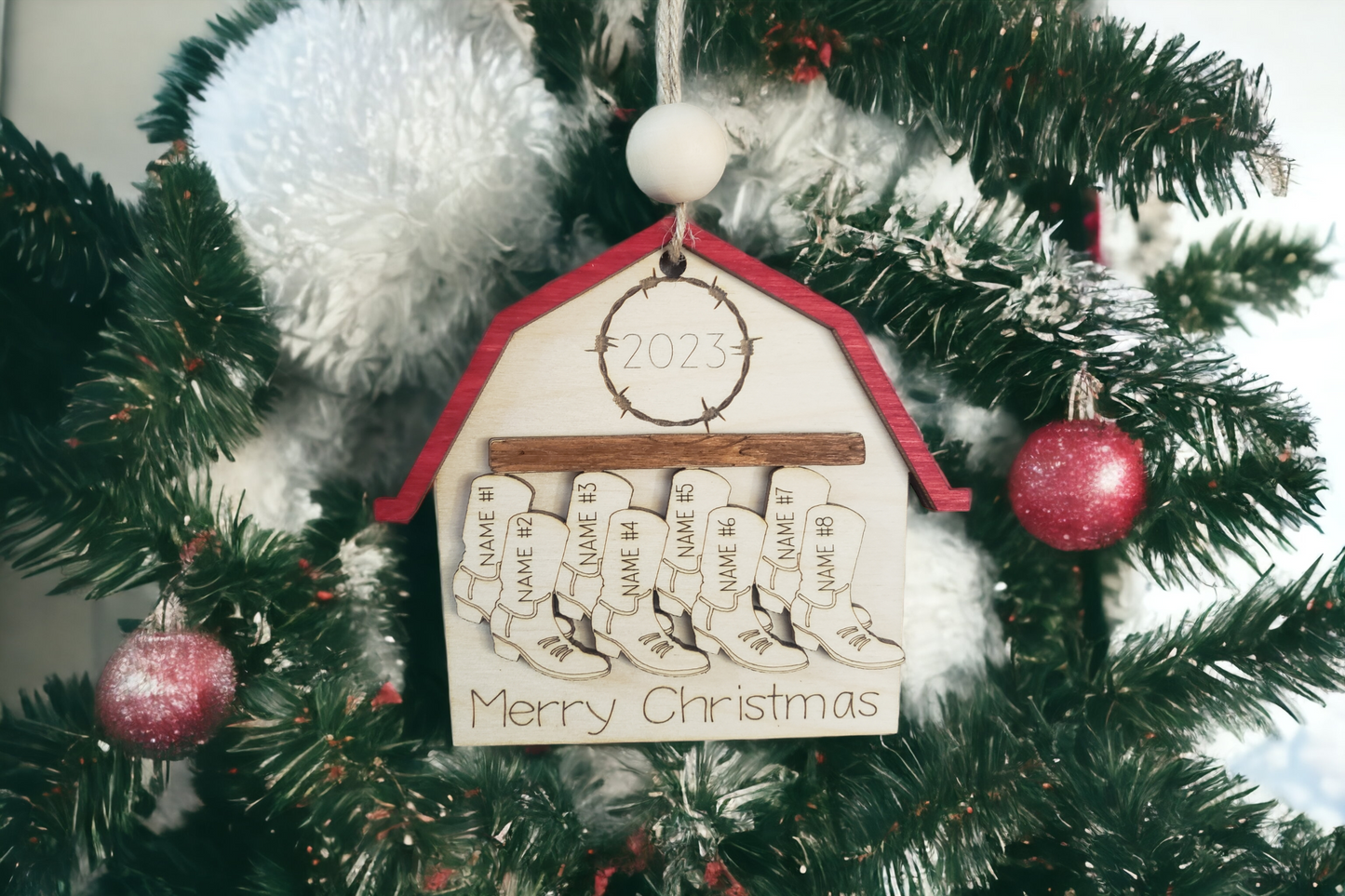 Barn with Boots Merry Christmas 2024 Ornament Personalized