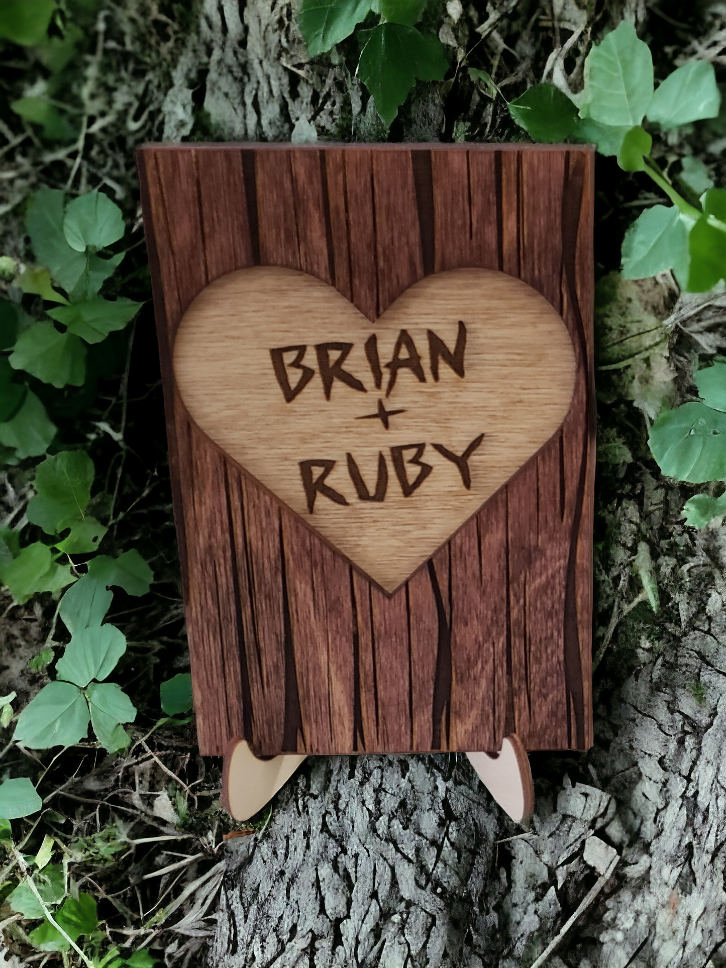 Carved wood heart plaque personalized