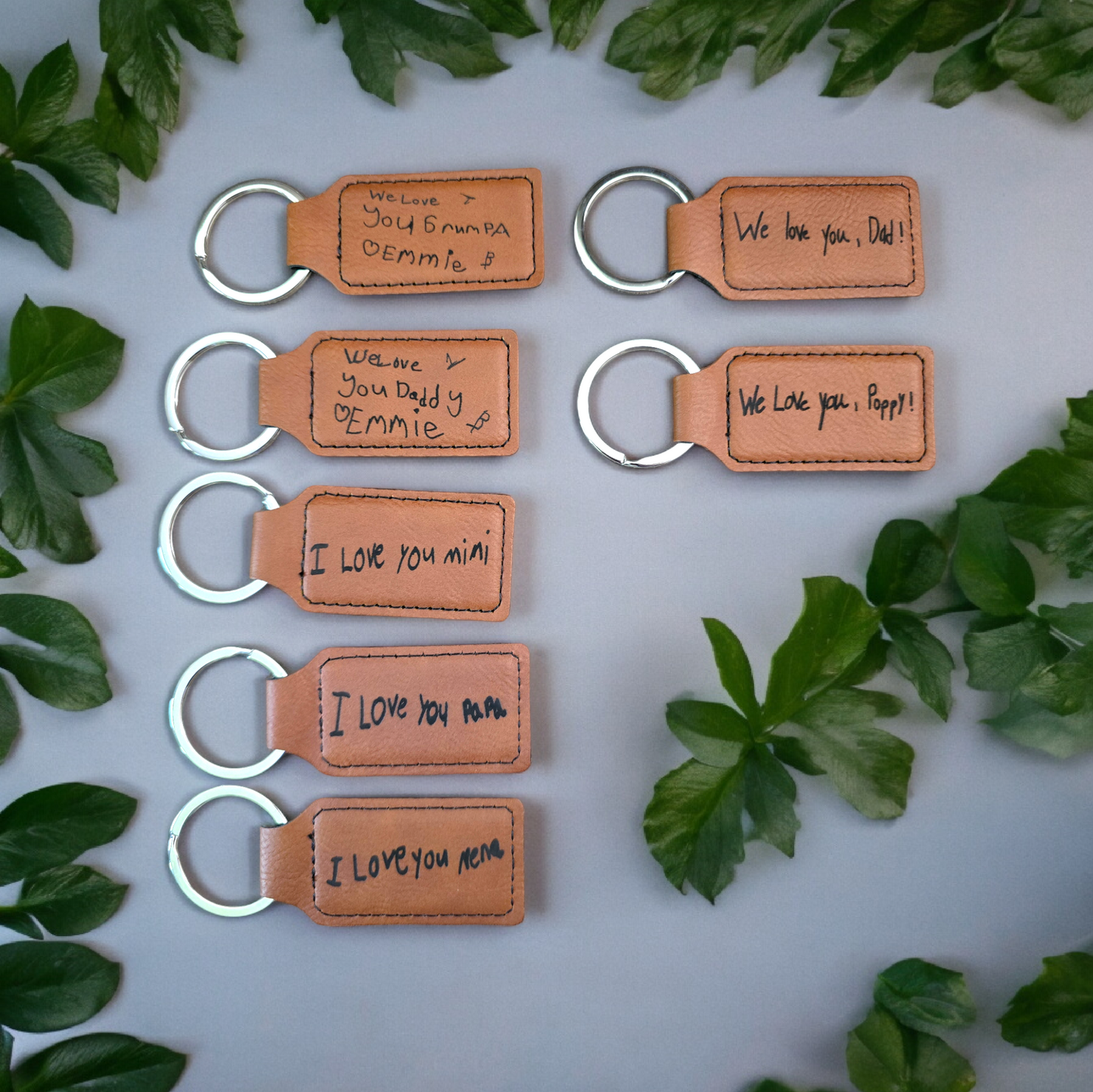 Leatherette Keychain handwriting keychain