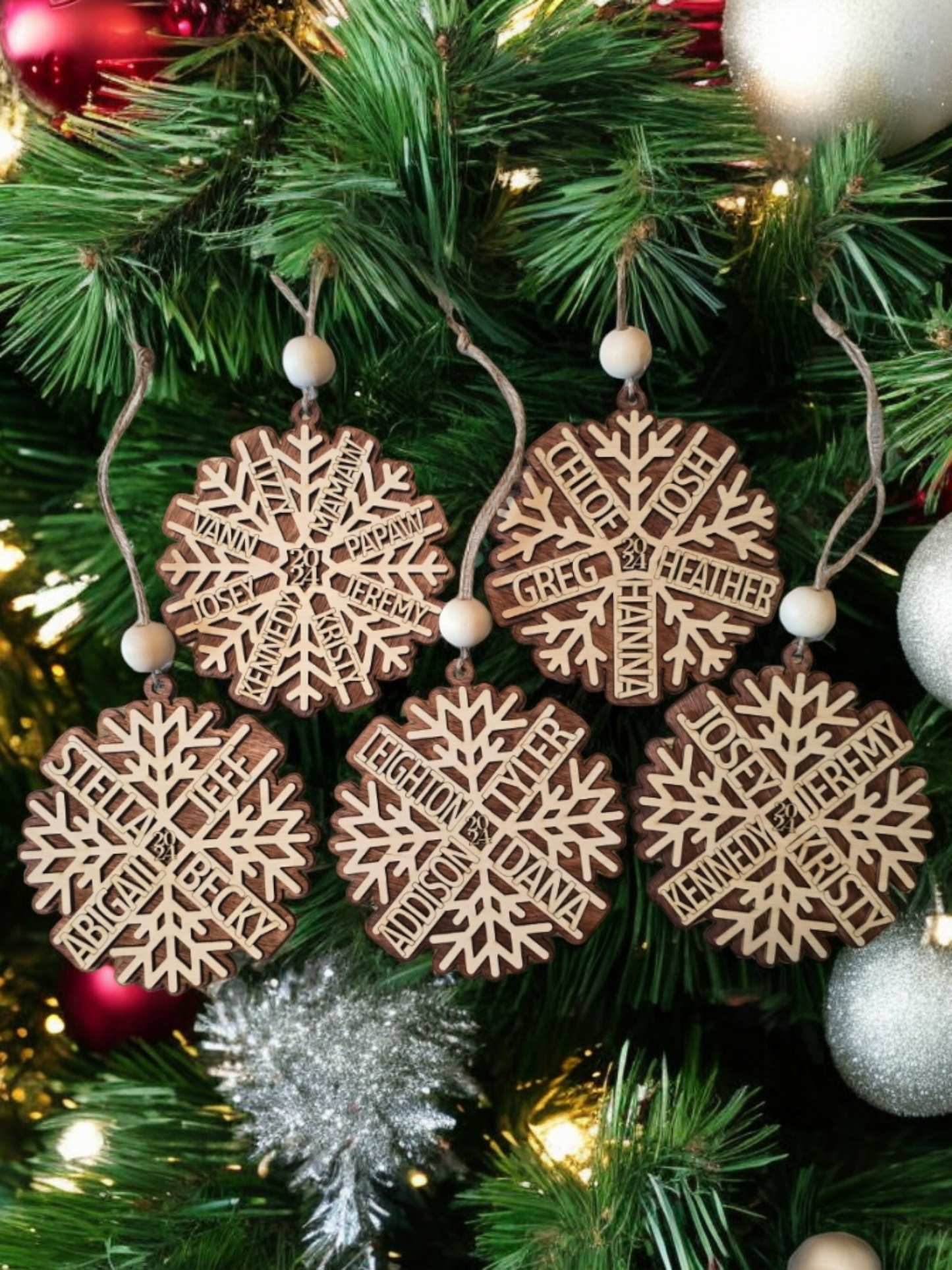 Family Name Snowflake Christmas Ornament Personalized