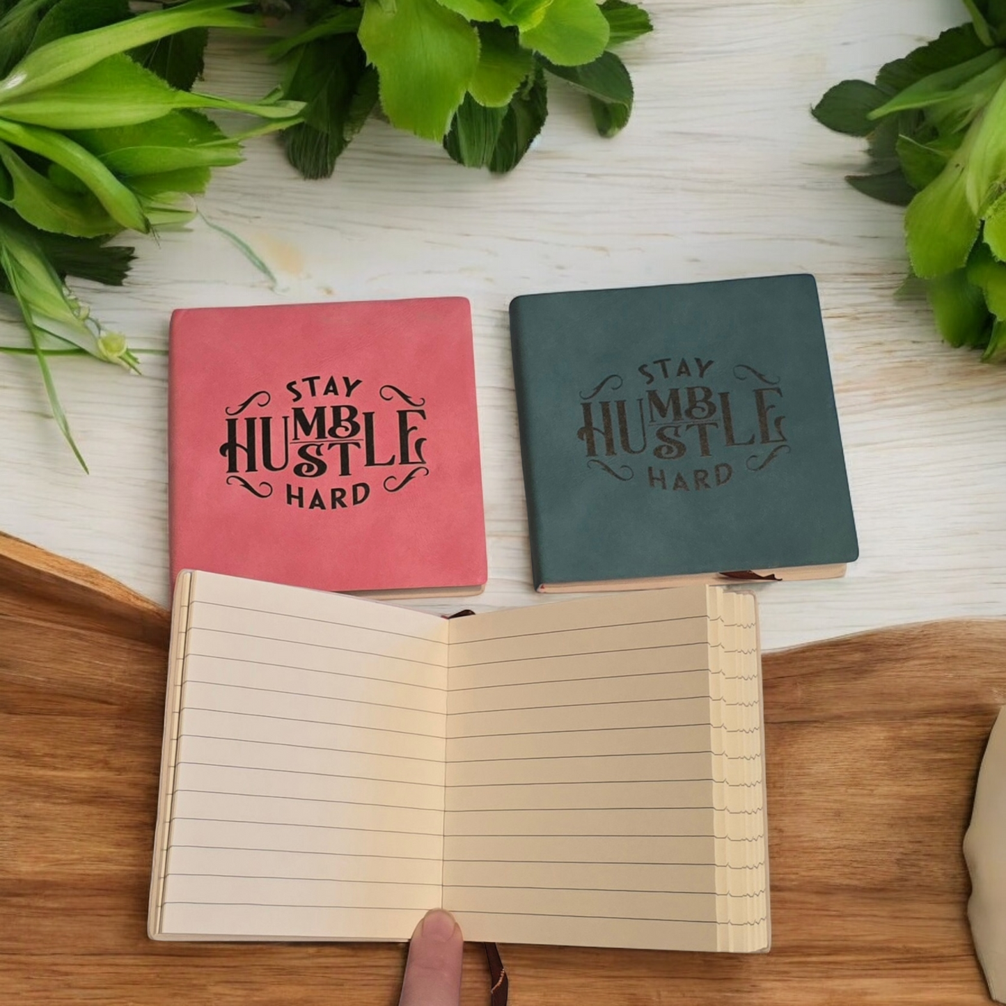 Stay Humble Hustle Hard small faux leather notebooks