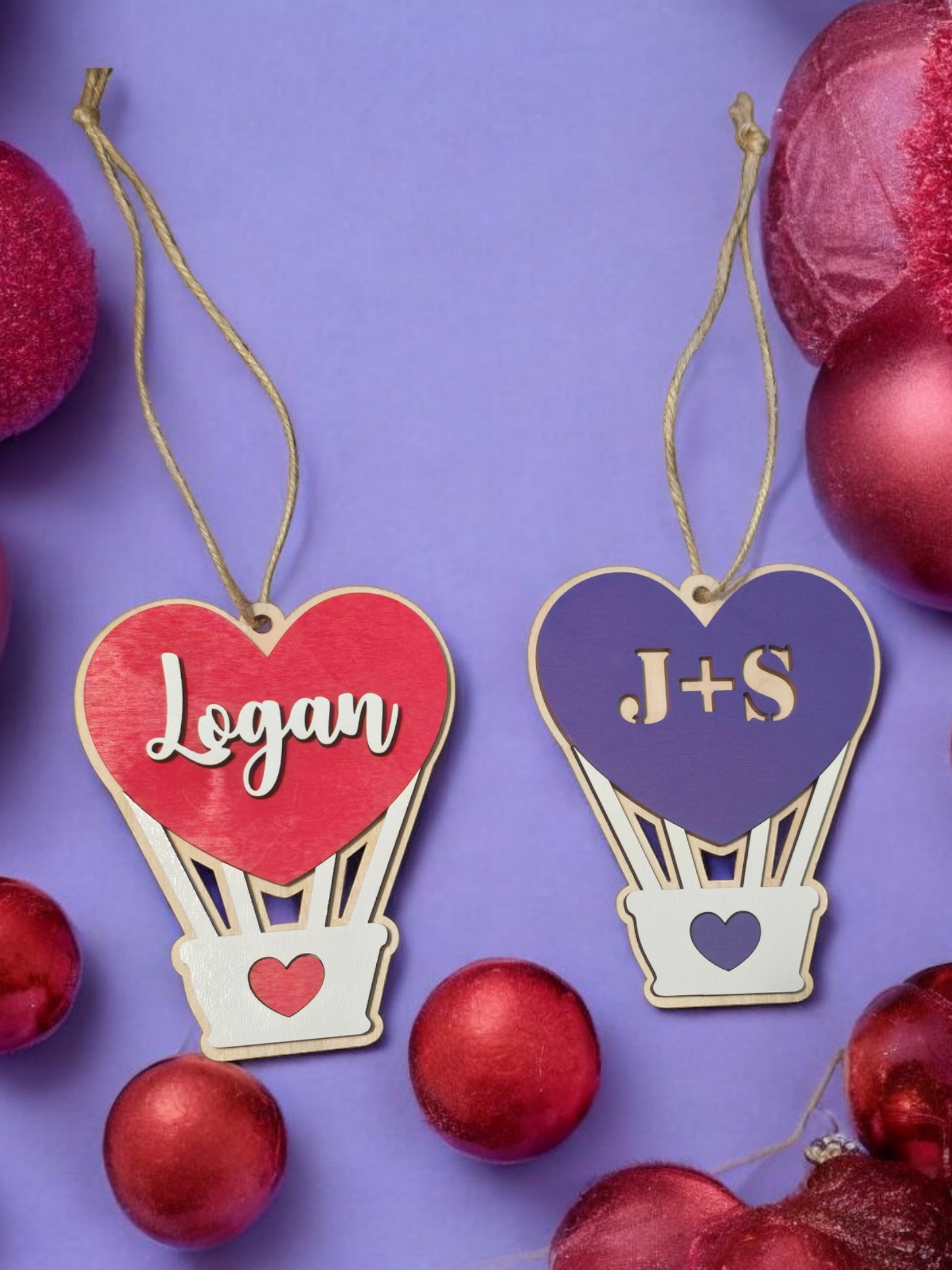 Hot Air Ballon Heart Ornaments Valentine's Day Personalized