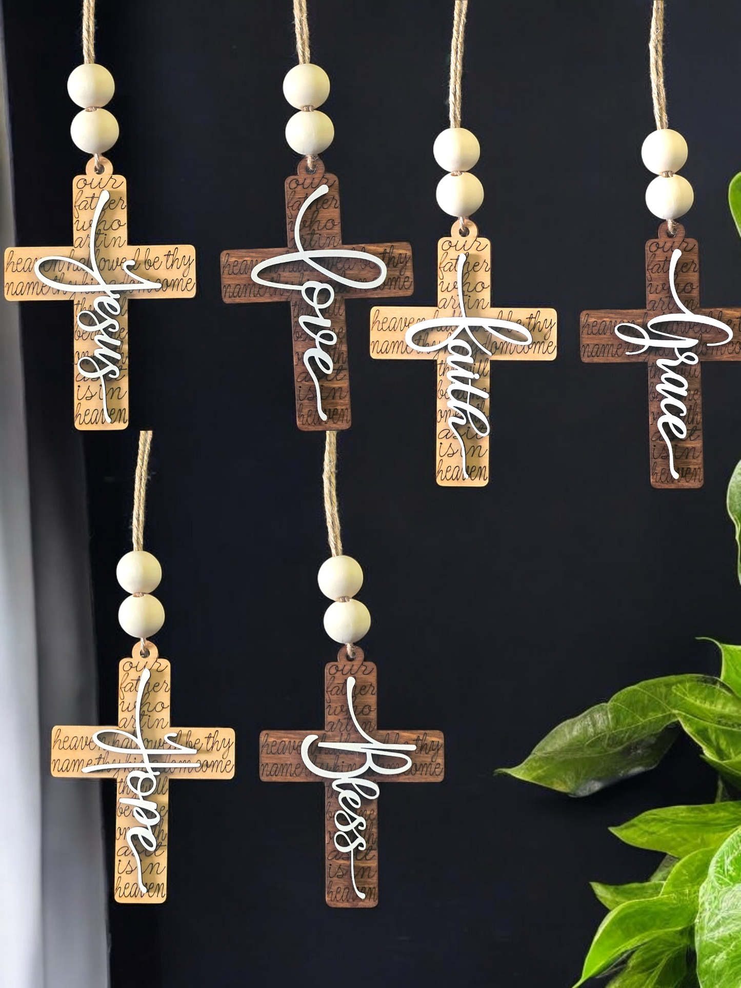 Lord's Prayer Cross with saying car charm or ornament small and large size