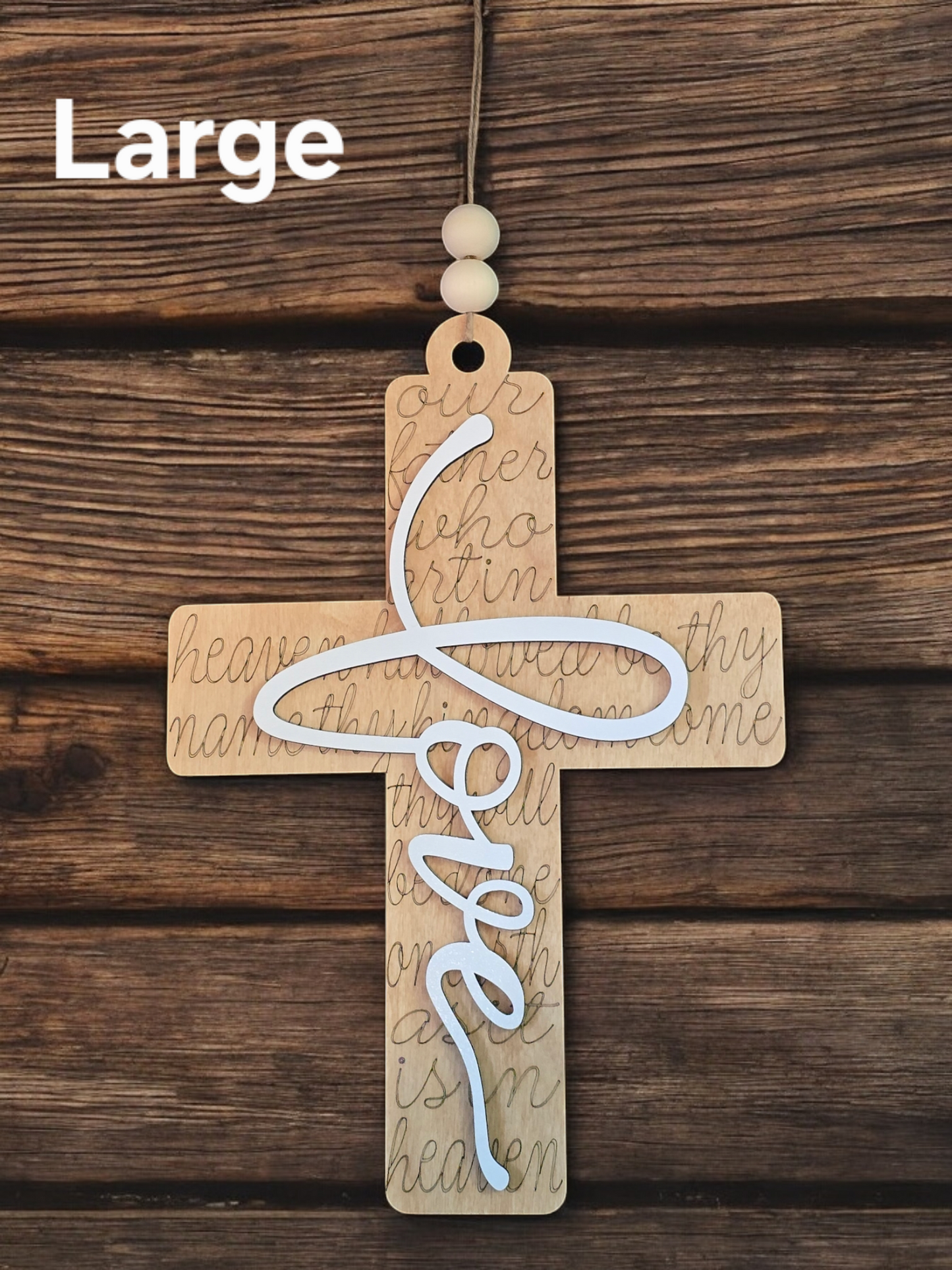 Lord's Prayer Cross with saying car charm or ornament small and large size