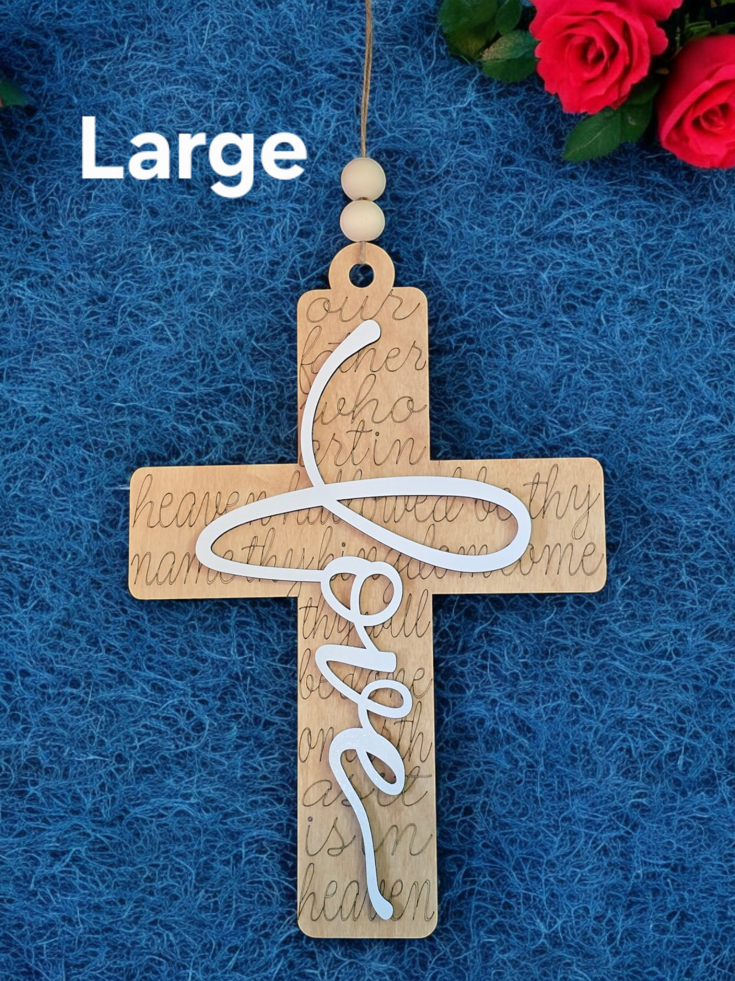 Lord's Prayer Cross with saying car charm or ornament small and large size