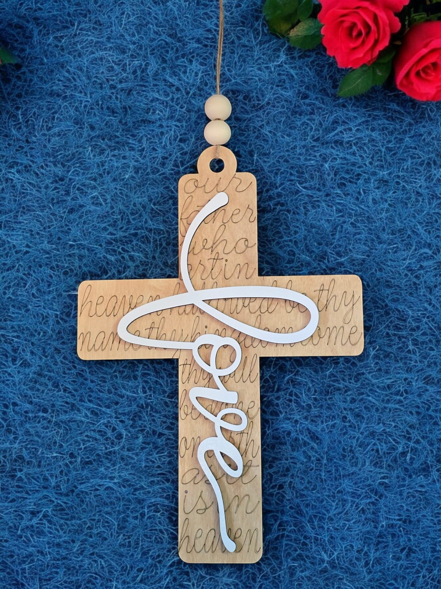 Lord's Prayer Cross with saying car charm or ornament small and large size