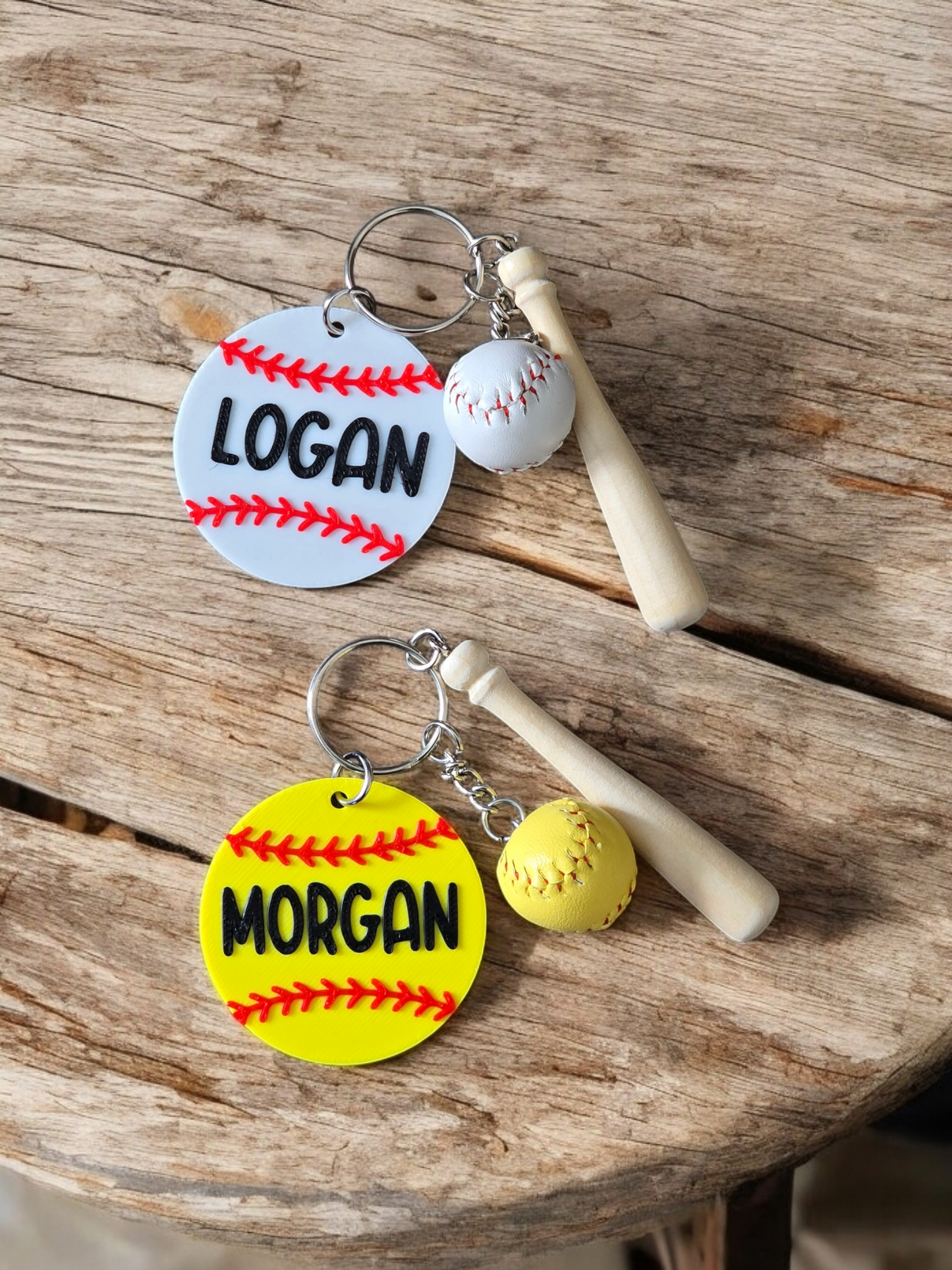 Baseball softball bat with 3D printed baseball or softball personalized bag tag