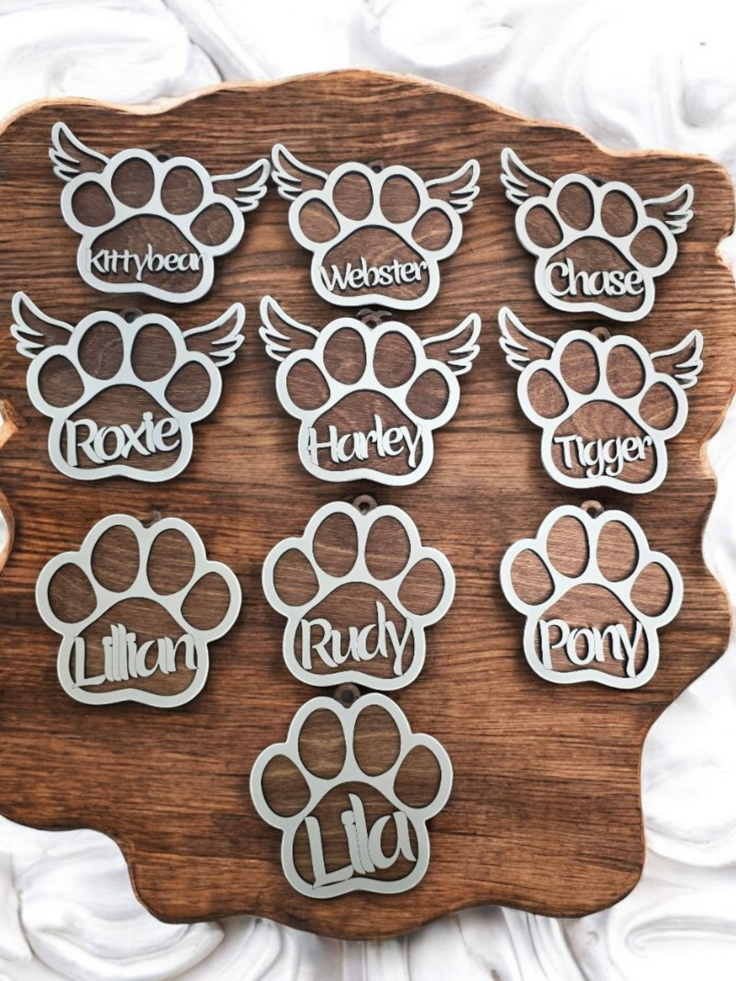 Personalized Paw Print Christmas Ornaments cat, dog wings Memorial