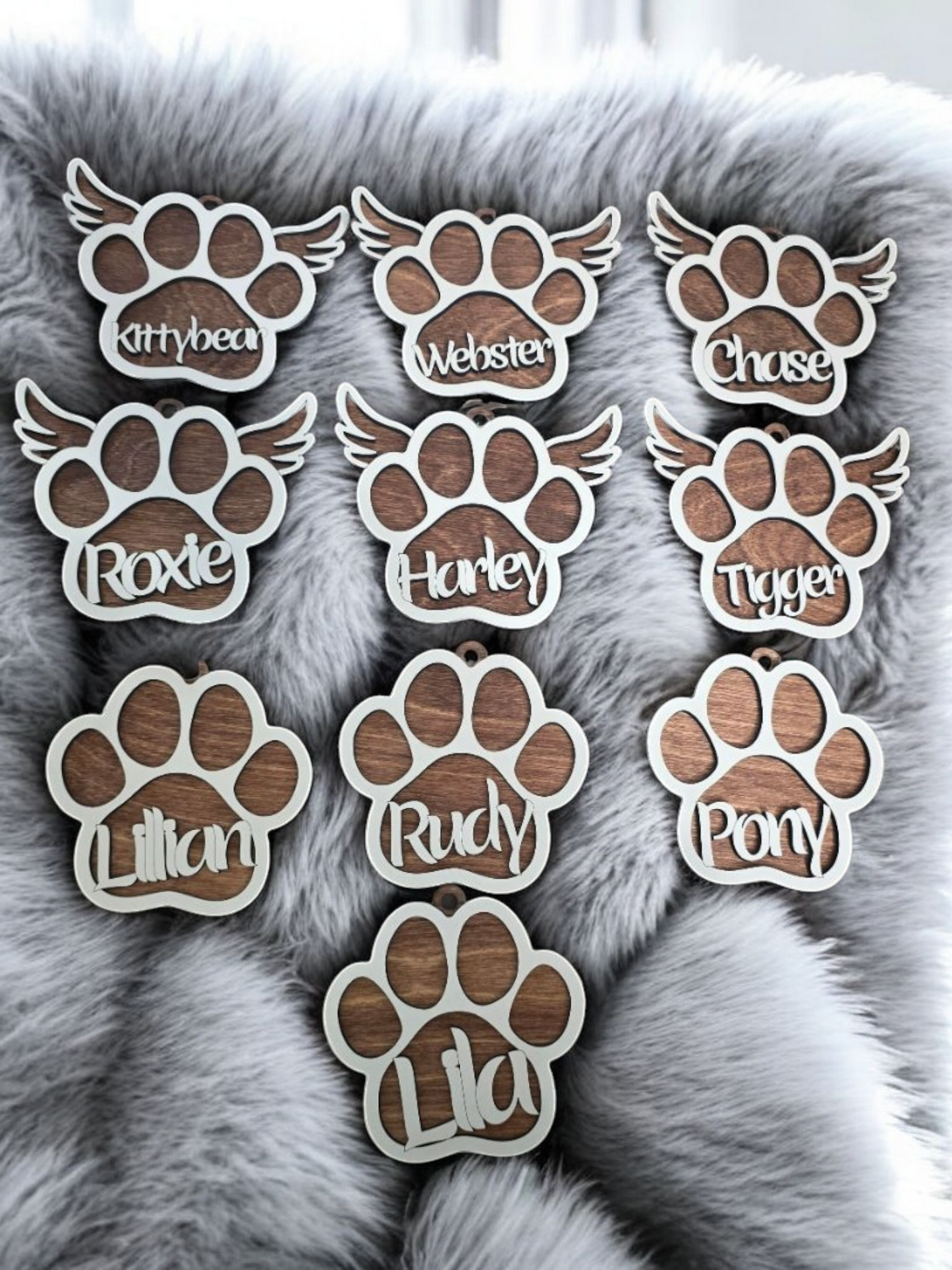 Personalized Paw Print Christmas Ornaments cat, dog wings Memorial