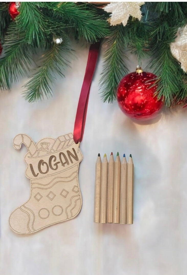 Stuffed Christmas Stocking with goodies Paint or pencils Kit Personalized