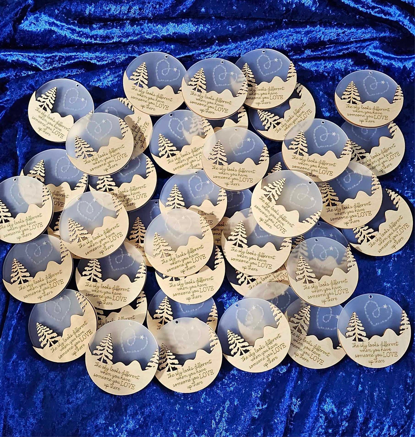 The sky looks different when you have someone you love up there Memorial Christmas Ornament heart in sky