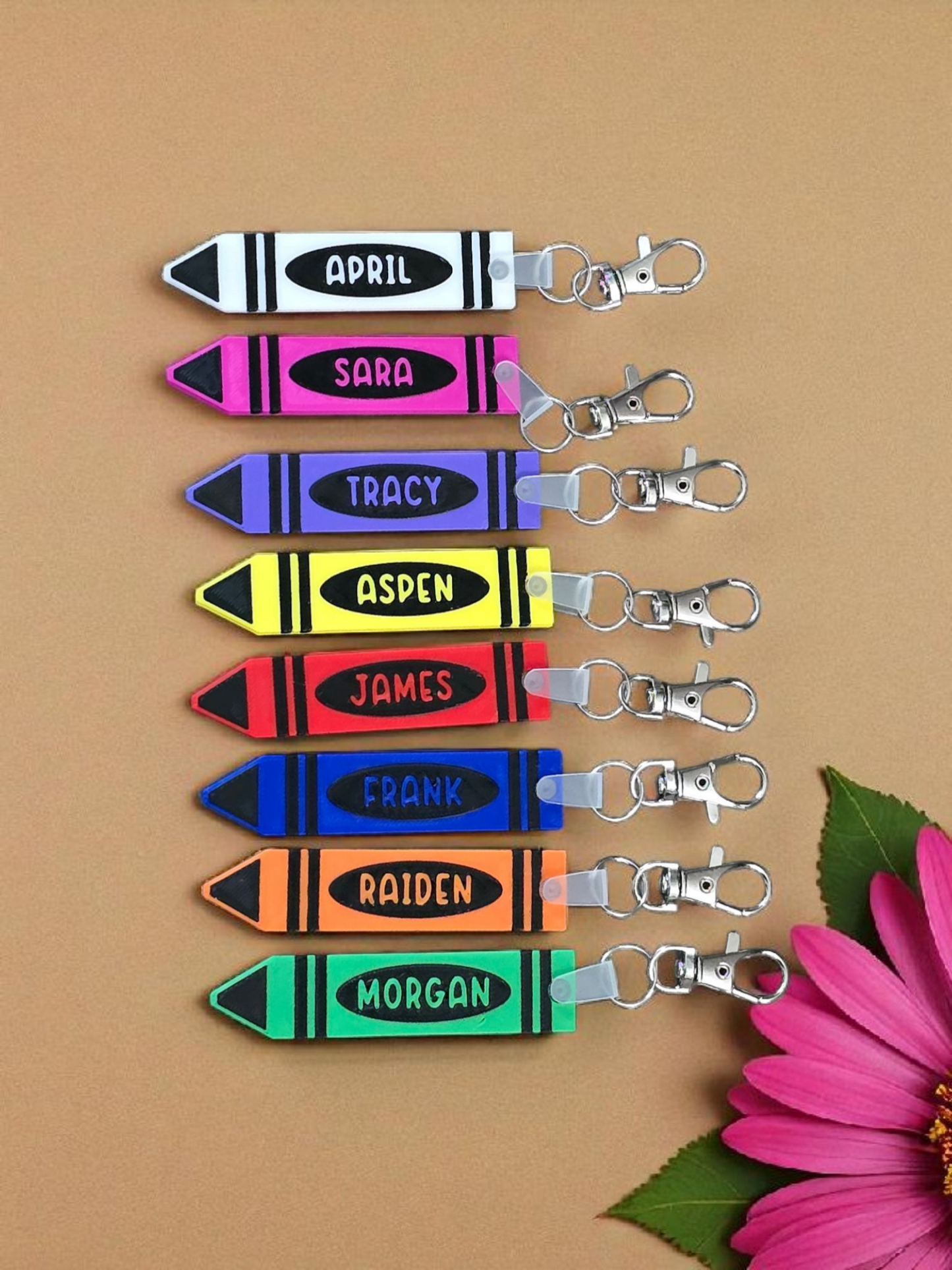 3D printed crayon bag tag keychain personalized