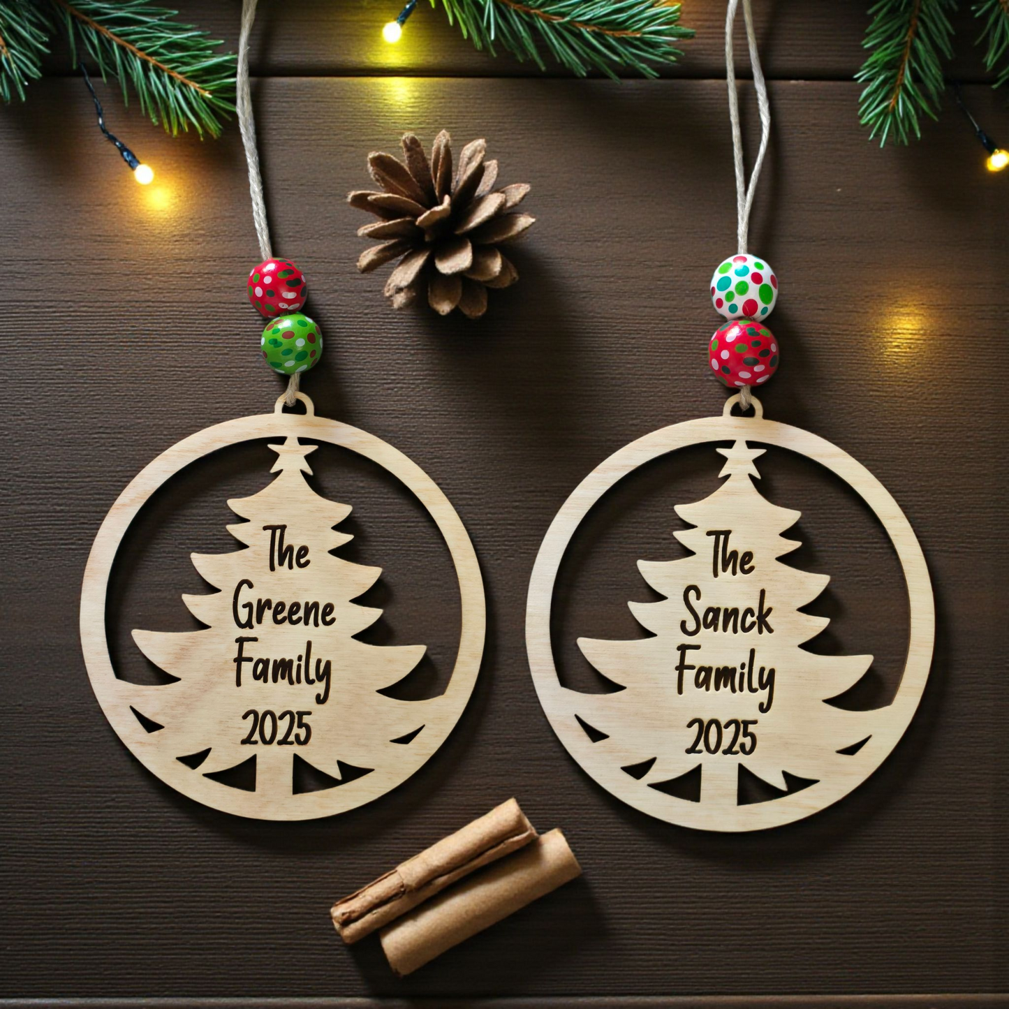 Family name Christmas tree with year personalized