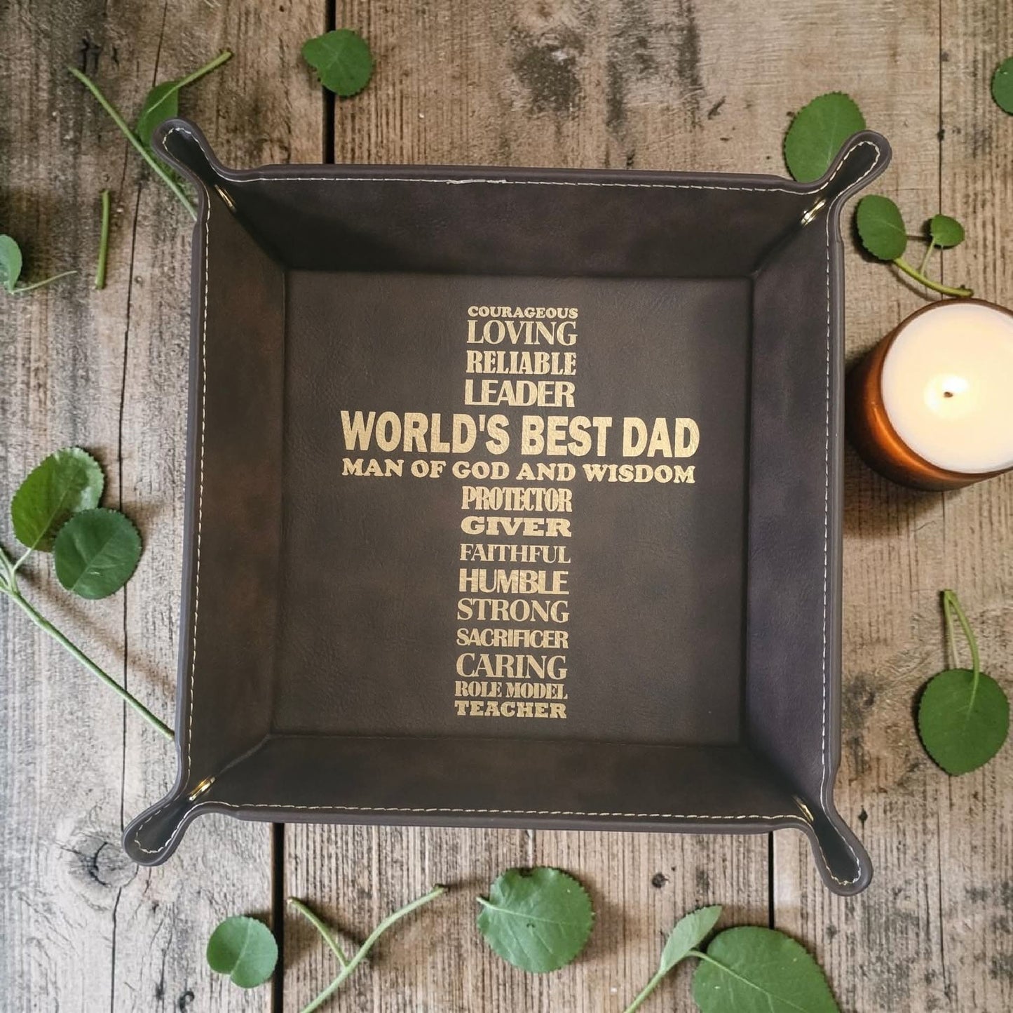 World's Best Dad cross leatherette snap tray Personalized with title name