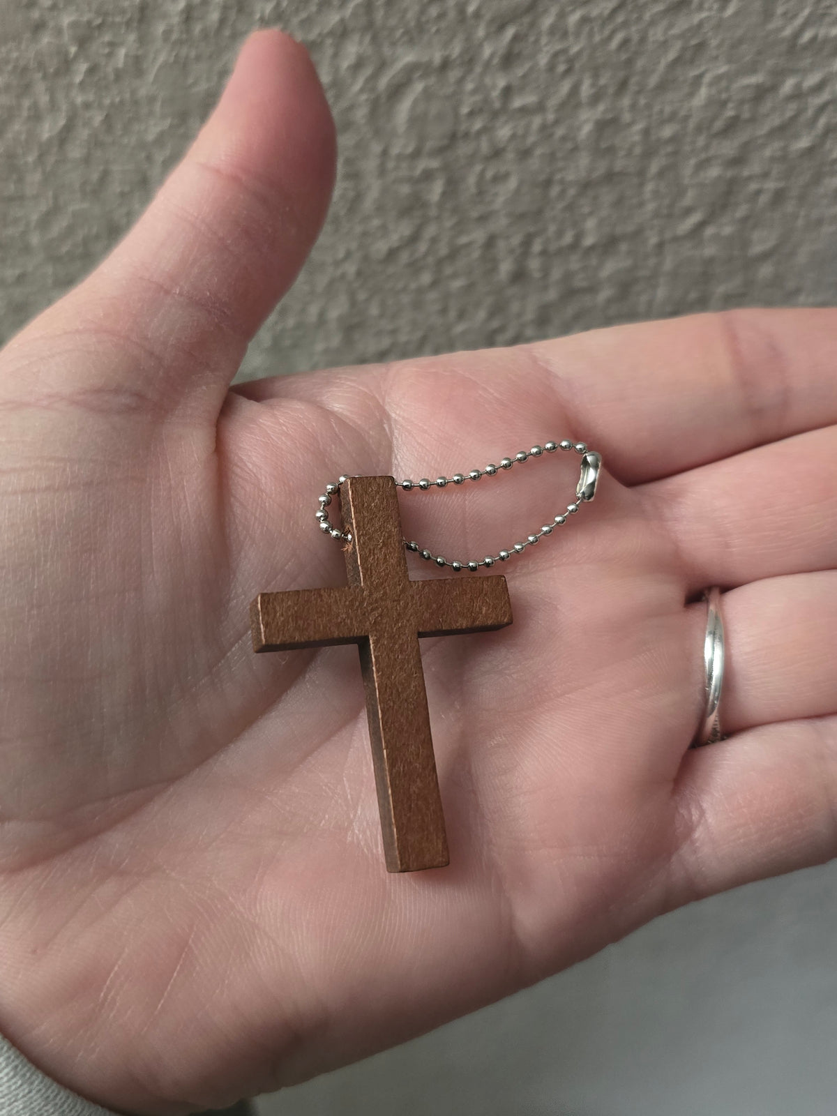 Small wooden Cross keychain