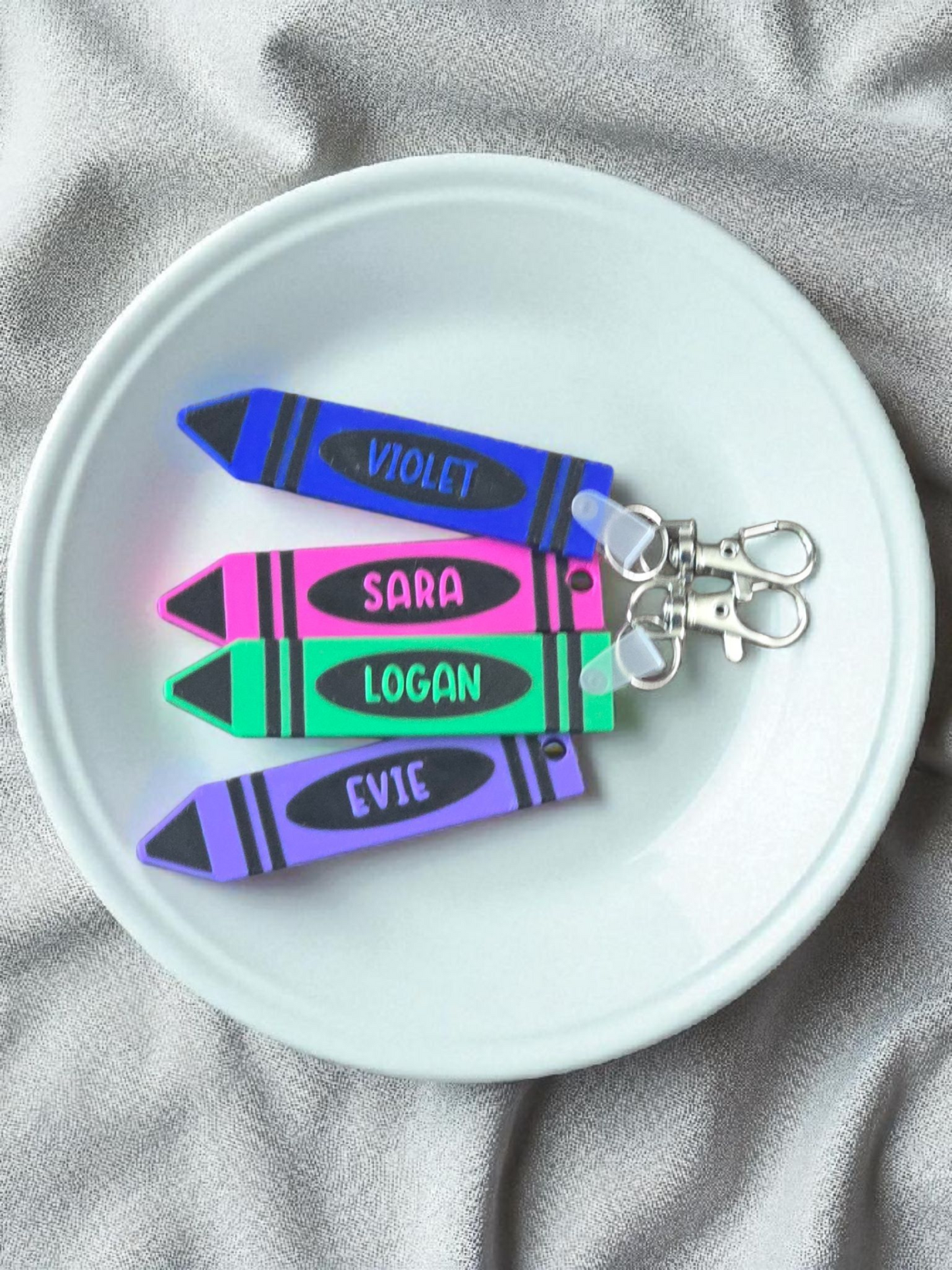3D printed crayon bag tag keychain personalized