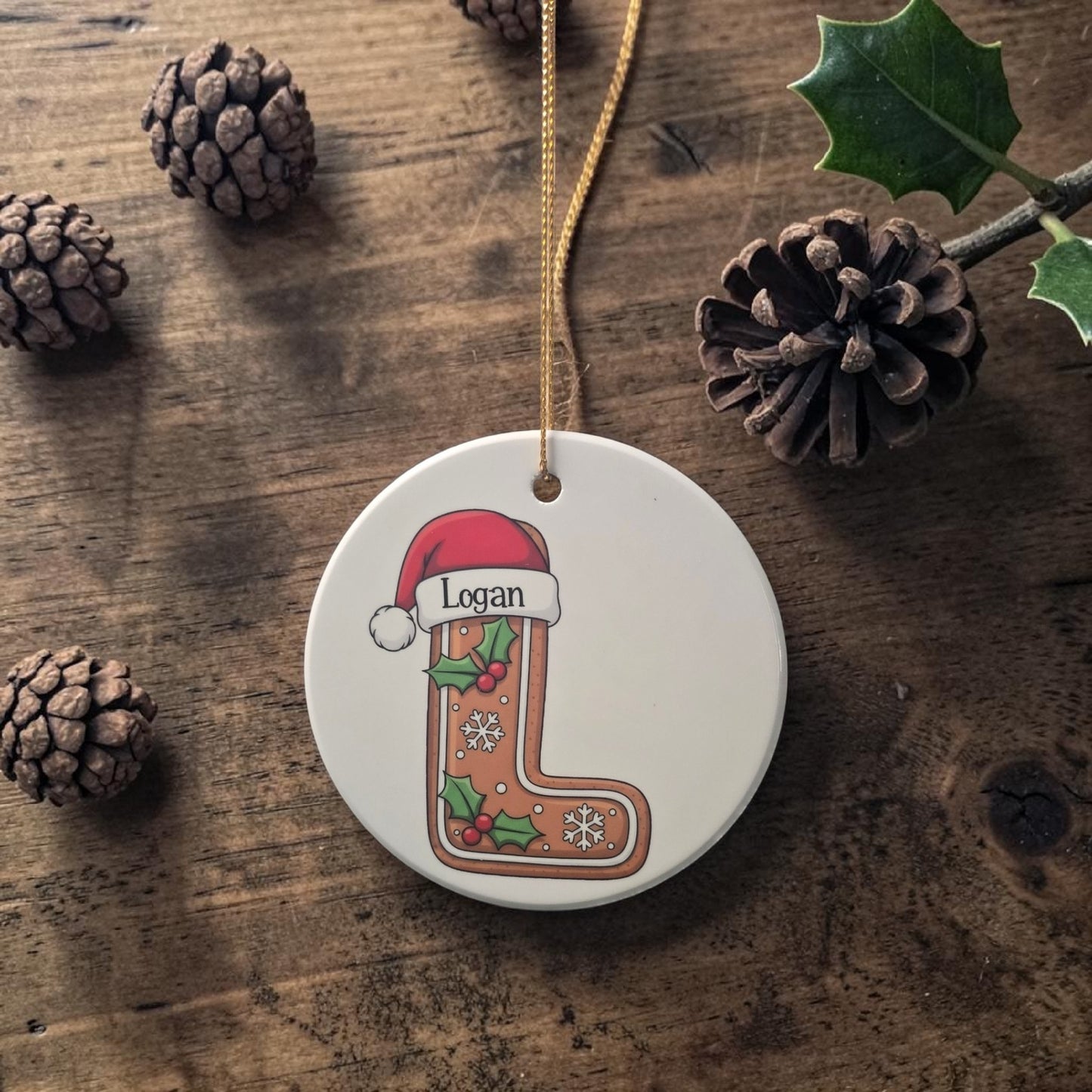 UV printed ceramic letter with santa hat with personalized name