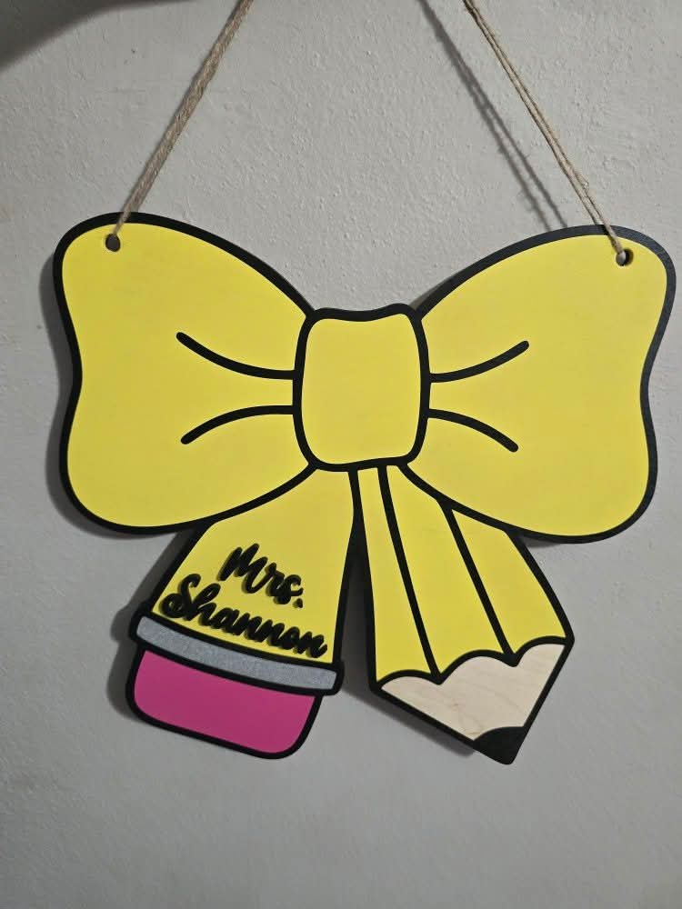 Teacher Bow Sign Personalized
 15" DIY Sign door hanger
