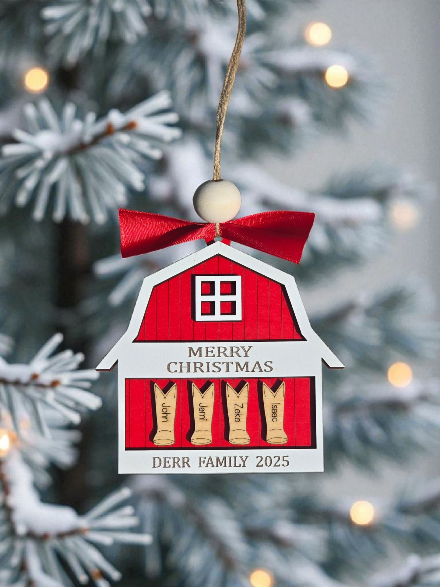 Merry Christmas Boots and Barn personalized Christmas Ornament