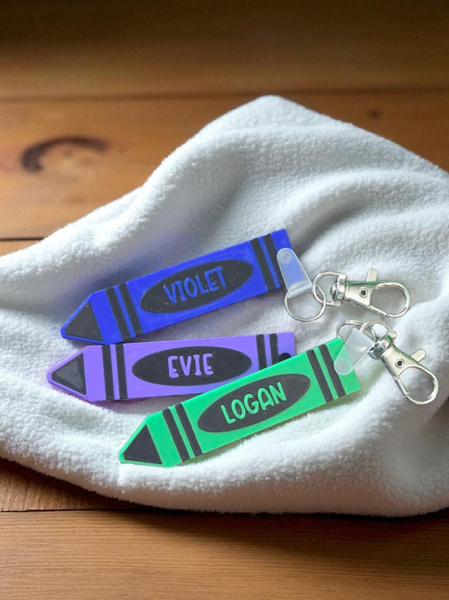 3D printed crayon bag tag keychain personalized