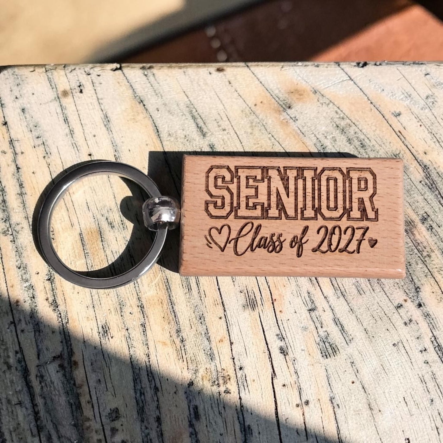 Senior Class of 2027 with hearts double sided wooden keychain