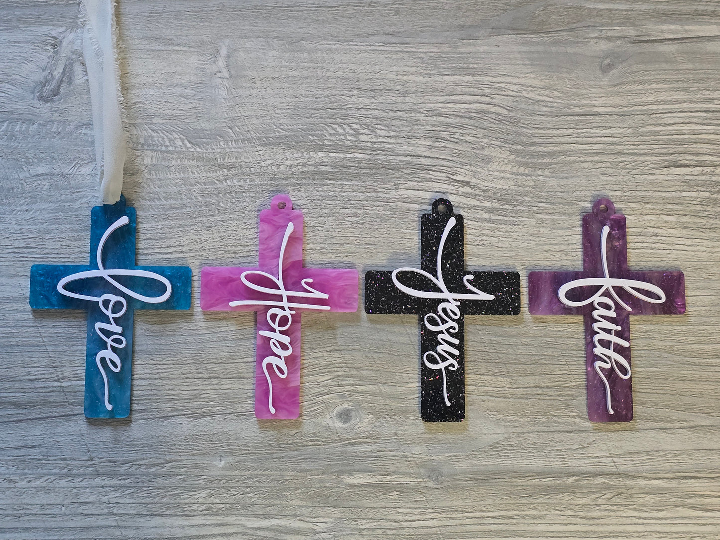 Acrylic Cross with saying car charm or ornament