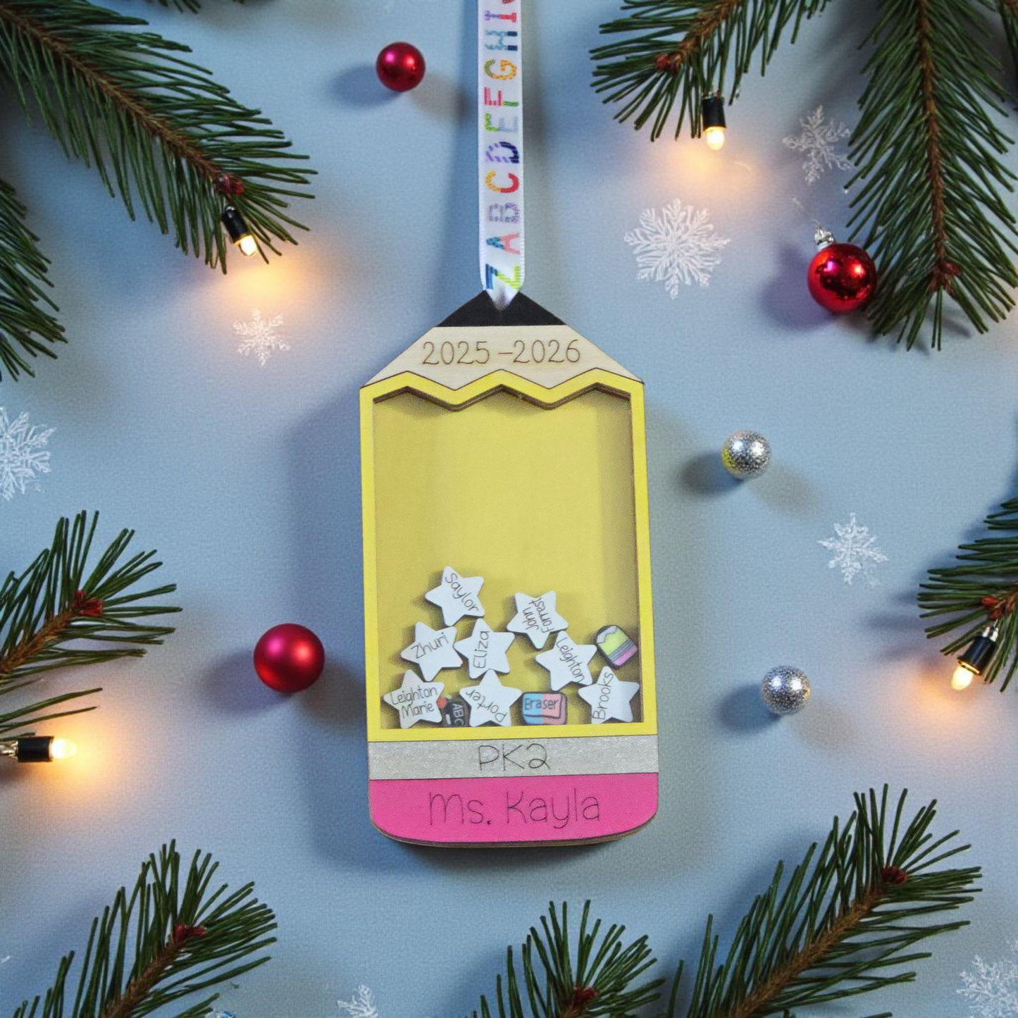Pencil Shaker Christmas Ornament or magnet Personalized