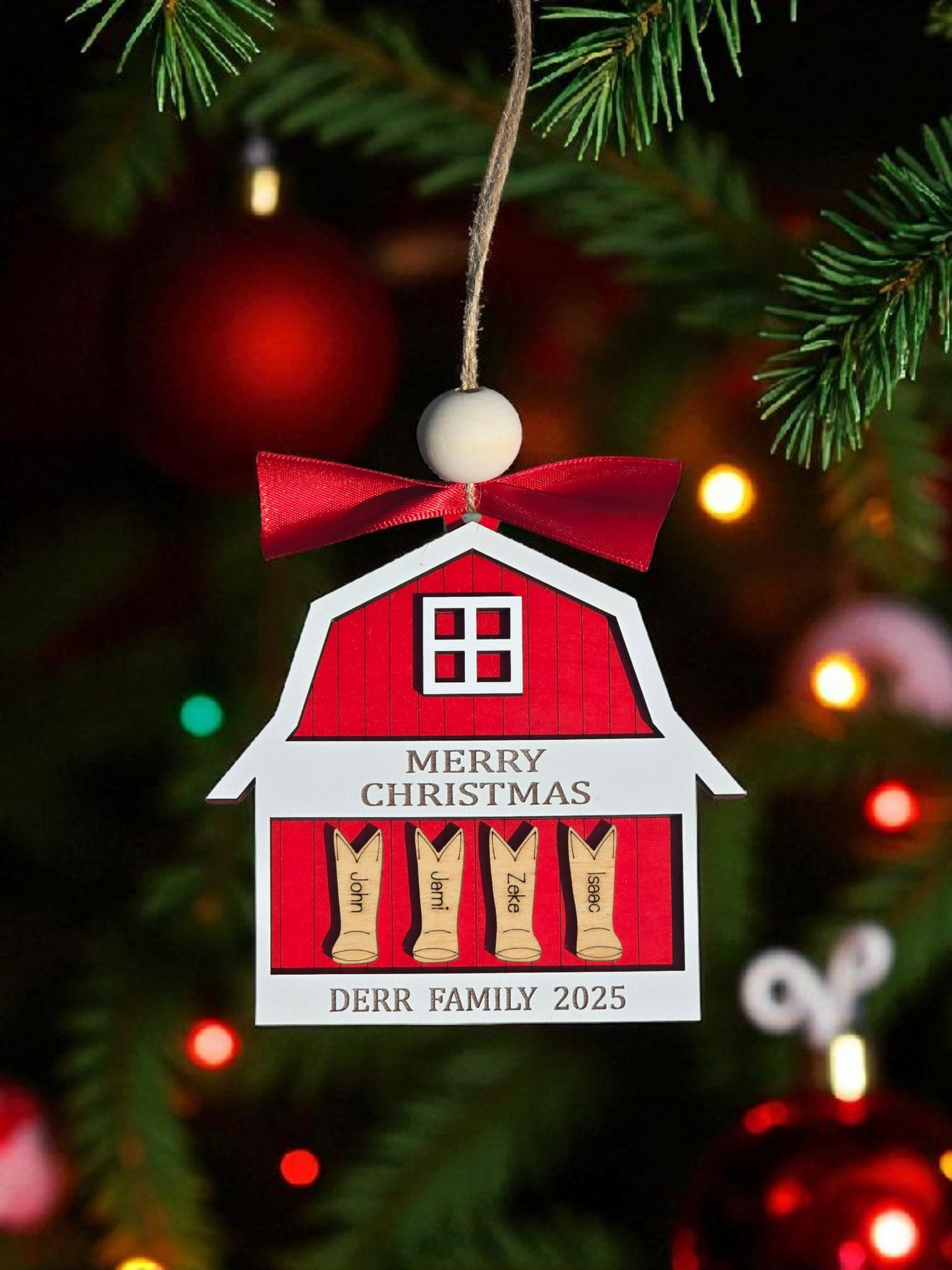 Merry Christmas Boots and Barn personalized Christmas Ornament