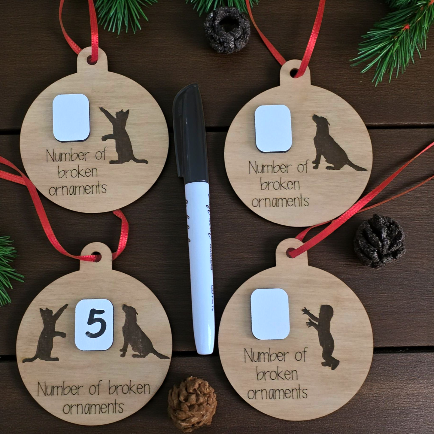 Dry erase Broken Ornaments Cat Dog Child Christmas Ornament
