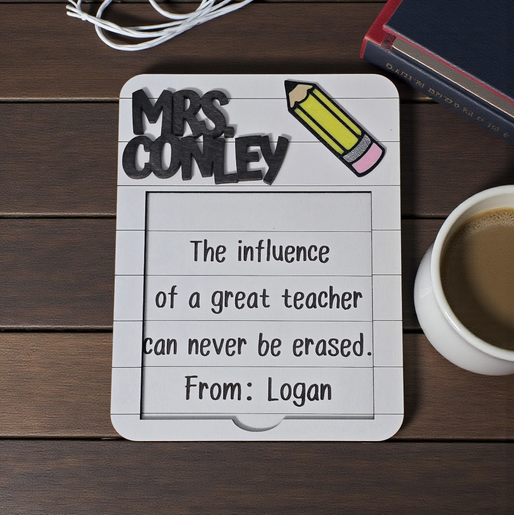 Teacher sticky note Notepad Holder with 3D printed pencil personalized The influence of a great teacher