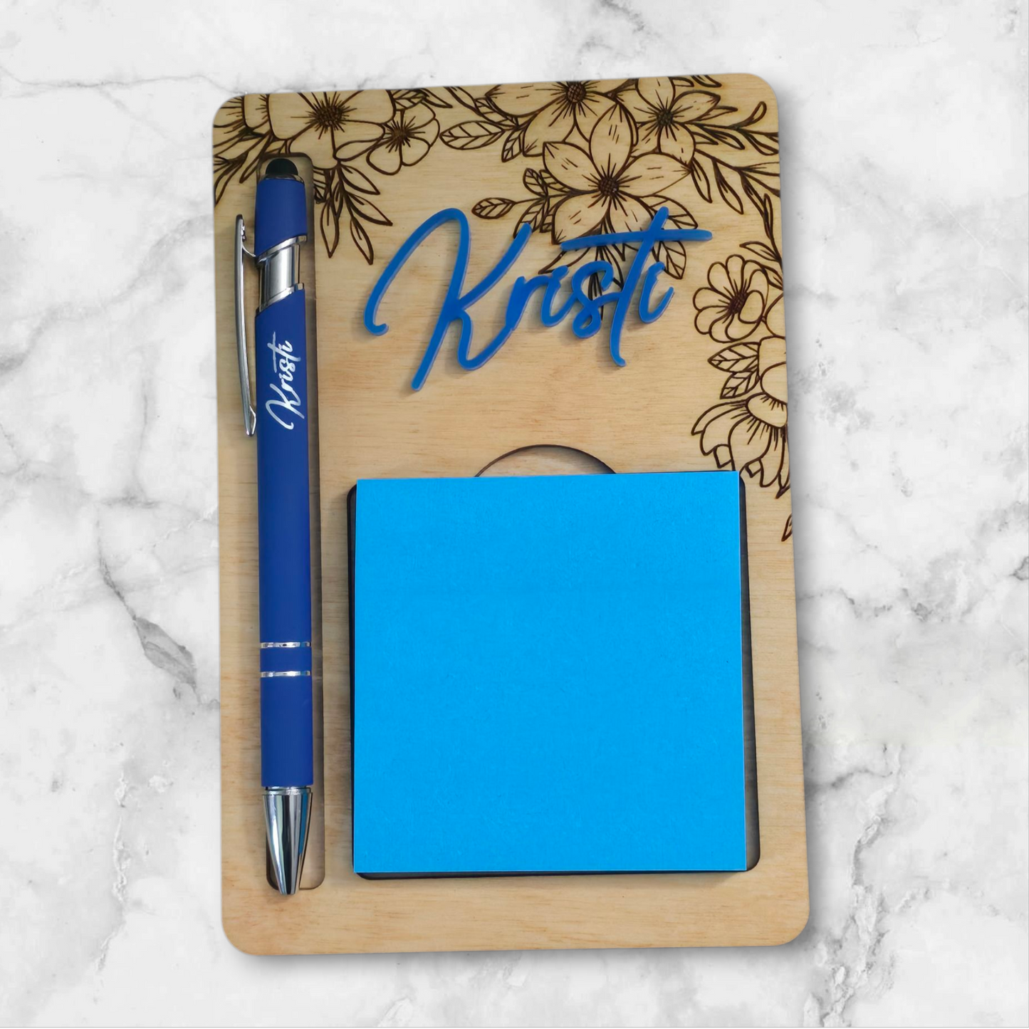 Flower sticky note holder with pen personalized