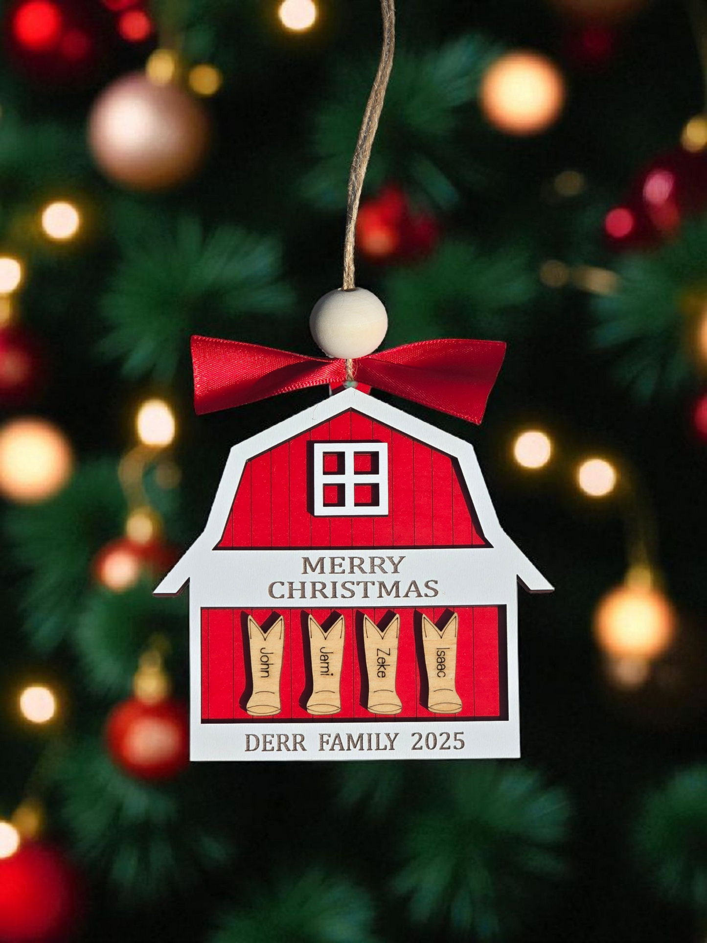 Merry Christmas Boots and Barn personalized Christmas Ornament