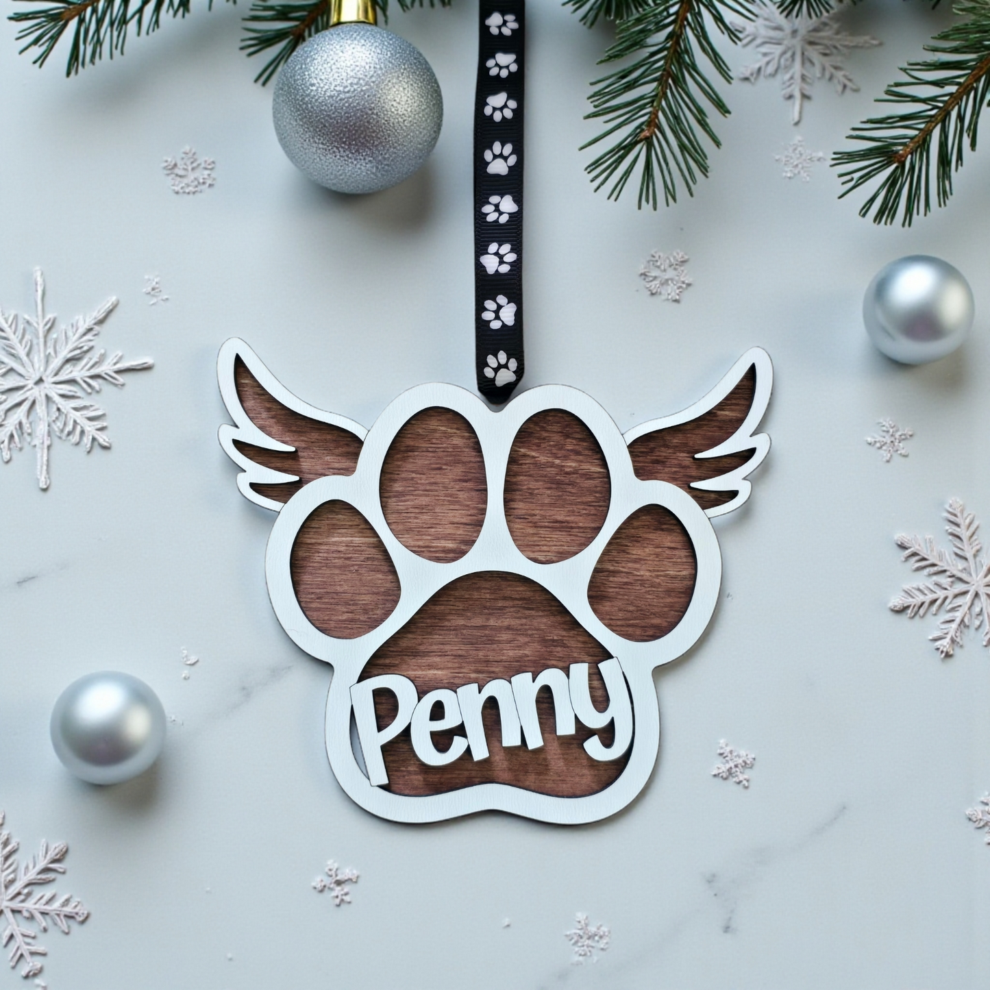 Personalized Paw Print Christmas Ornaments cat, dog wings Memorial