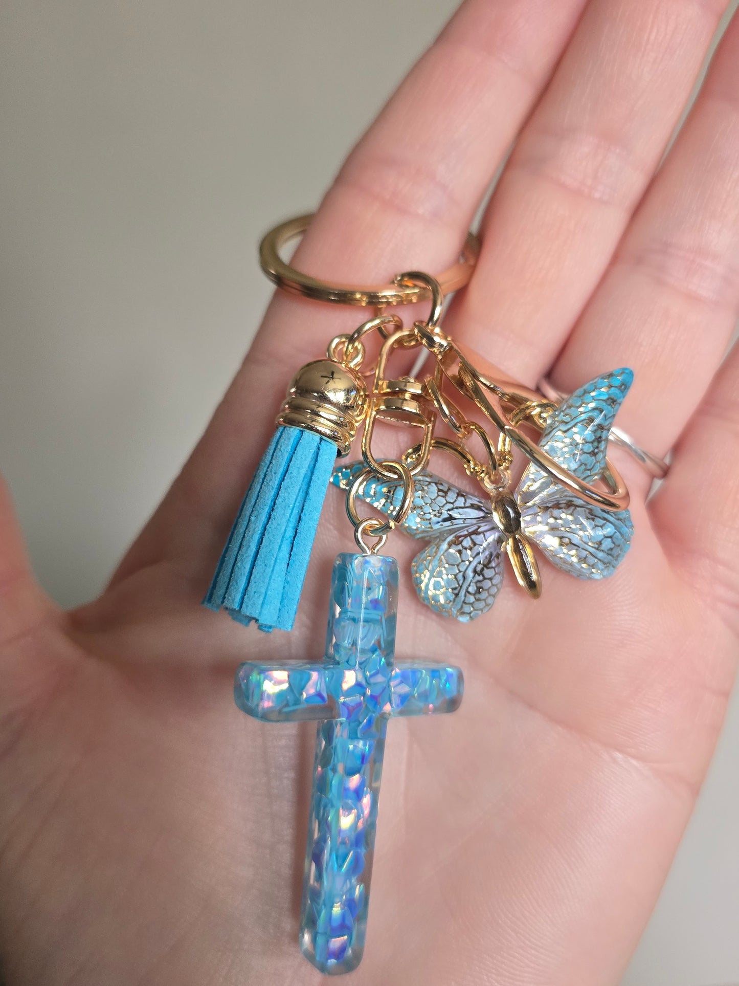 Resin cross butterfly keychains