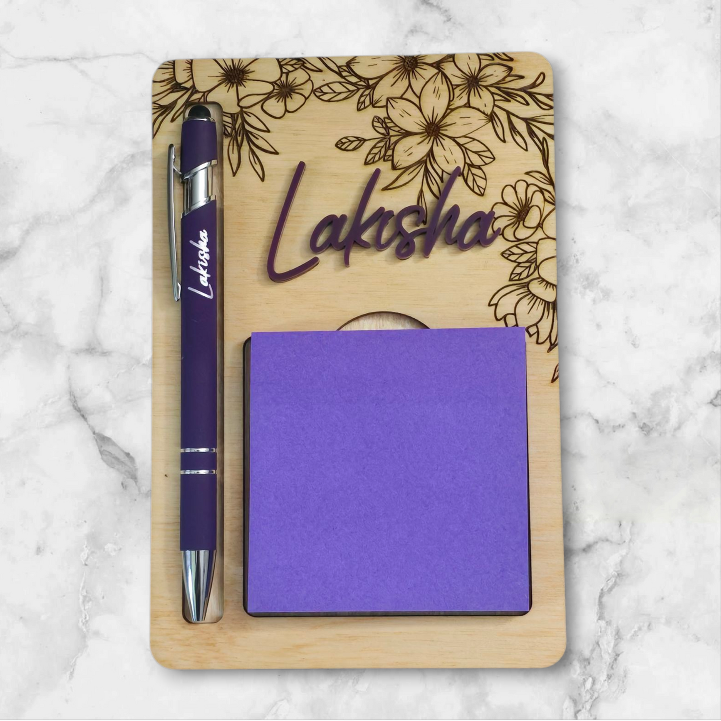Flower sticky note holder with pen personalized