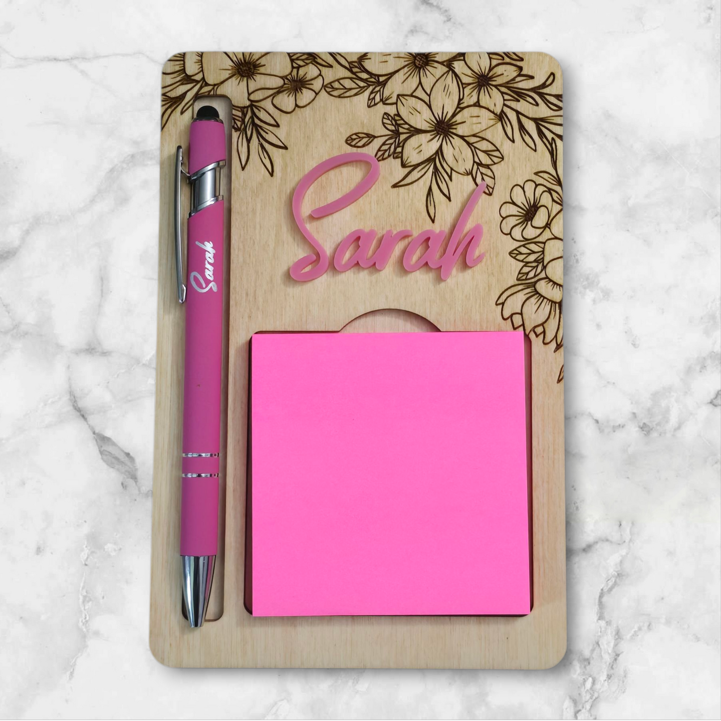 Flower sticky note holder with pen personalized