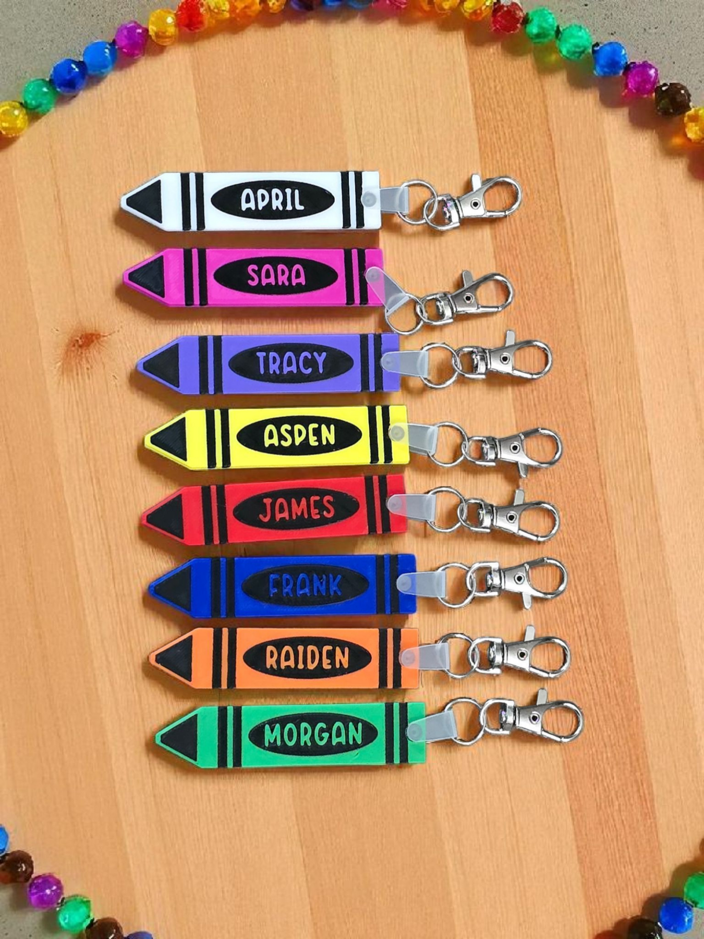 3D printed crayon bag tag keychain personalized