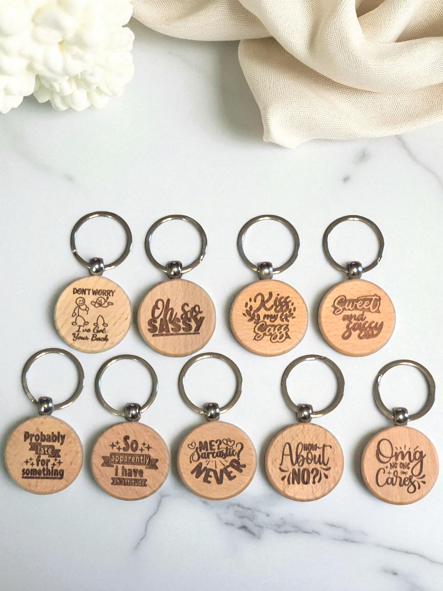 Religious and sassy round keychains