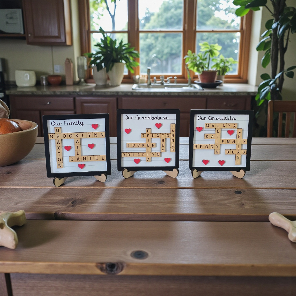 Crossword Family Sign Personalized Black and white personalized