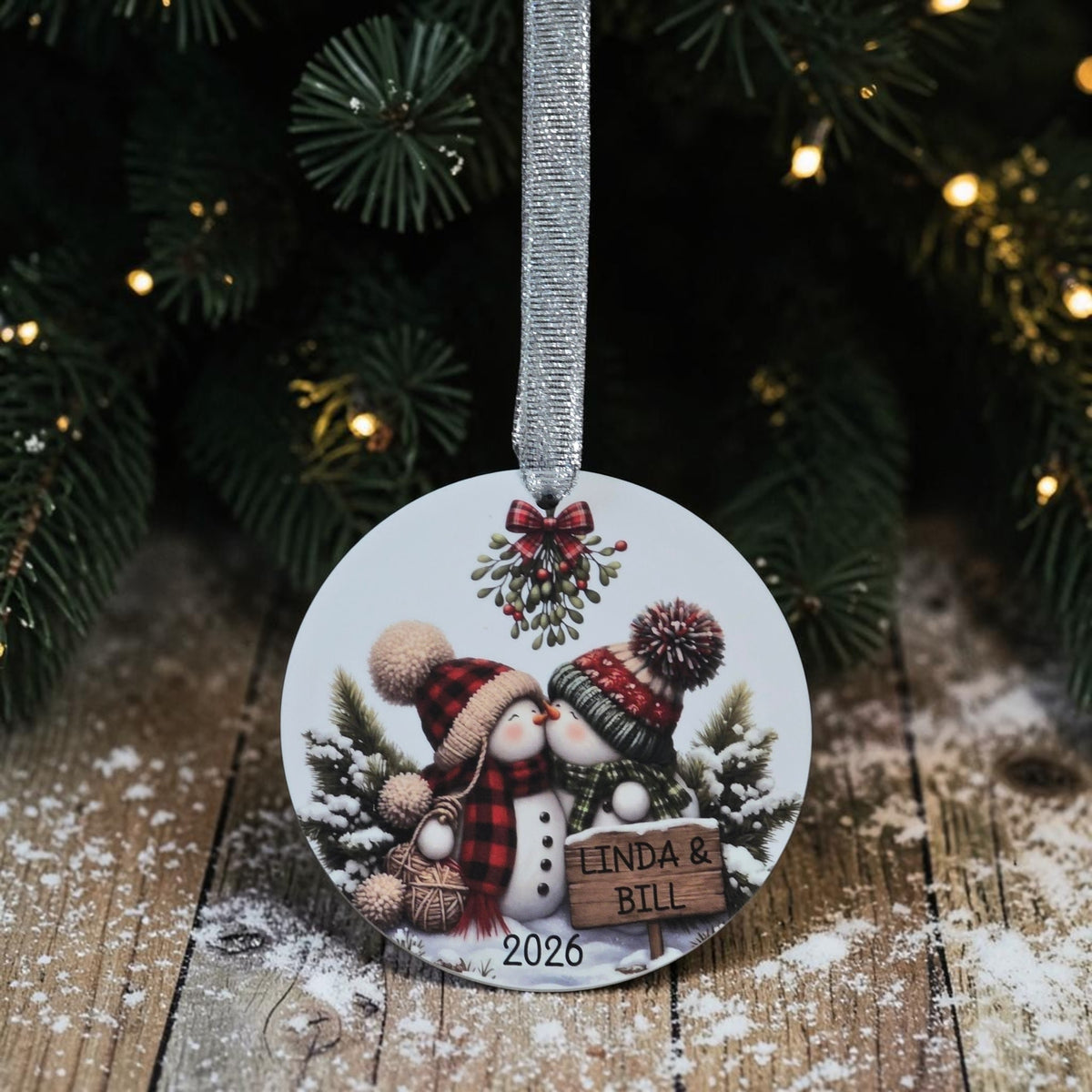 UV printed kissing couple snowman Christmas Ornament acrylic personalized