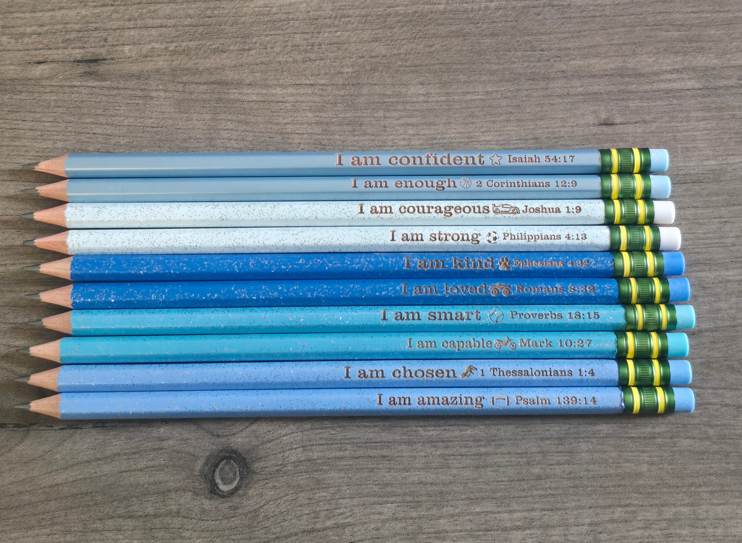 I am School Pencils Pastel, blue glitter, yellow