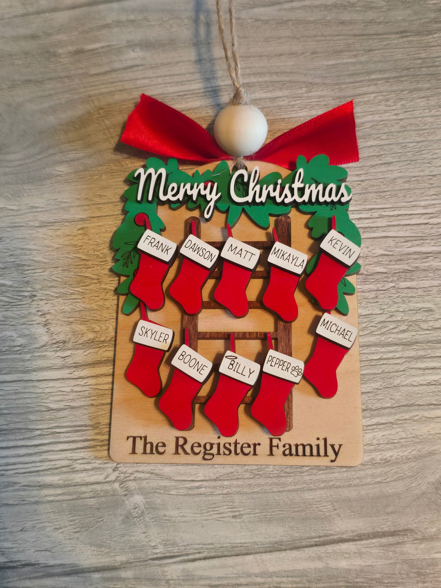 Ladder stocking wreath Merry Christmas Ornament Personalized
